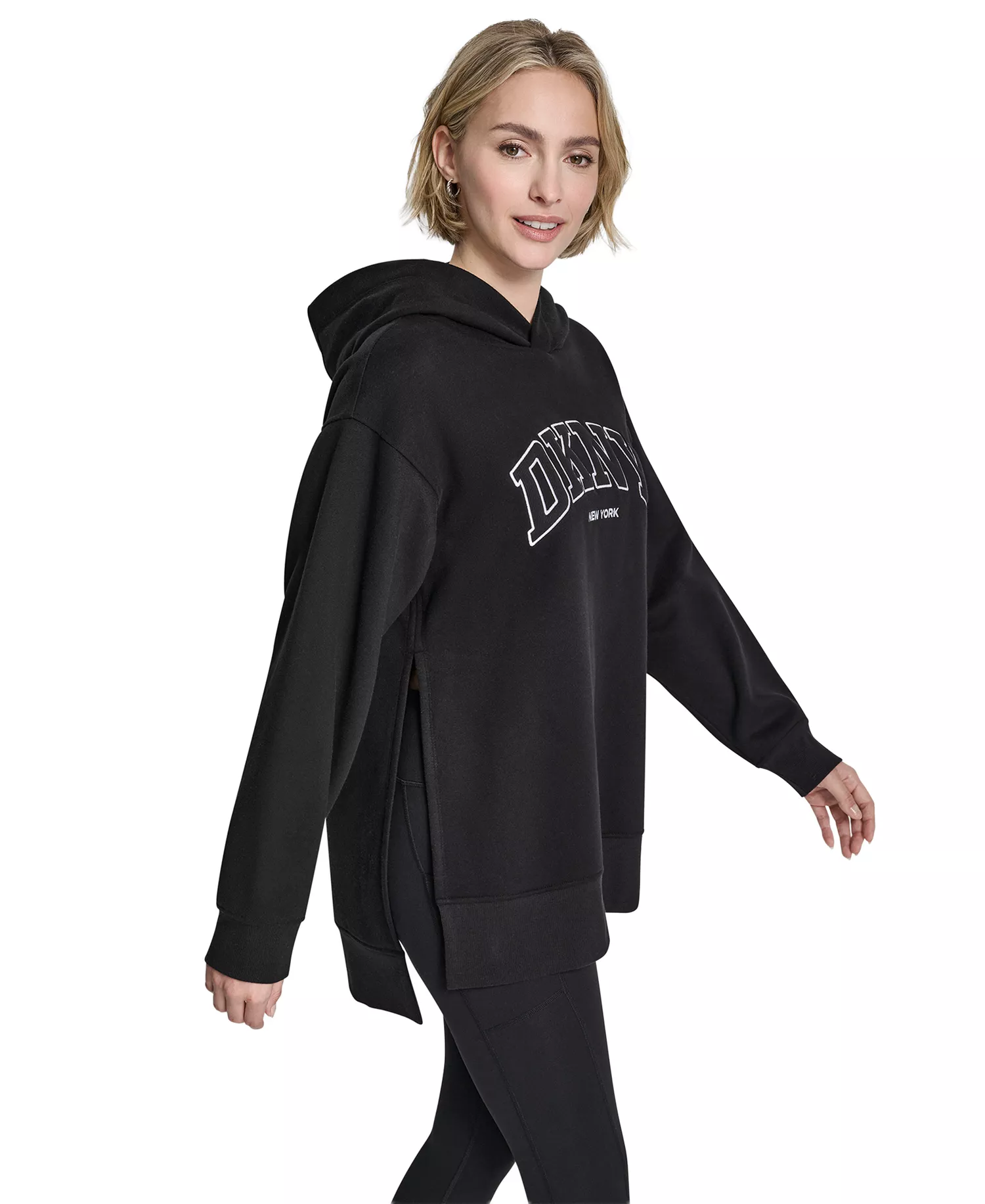 Women's 3D Puff Applique Varsity Logo Oversized Hoodie - Black - L