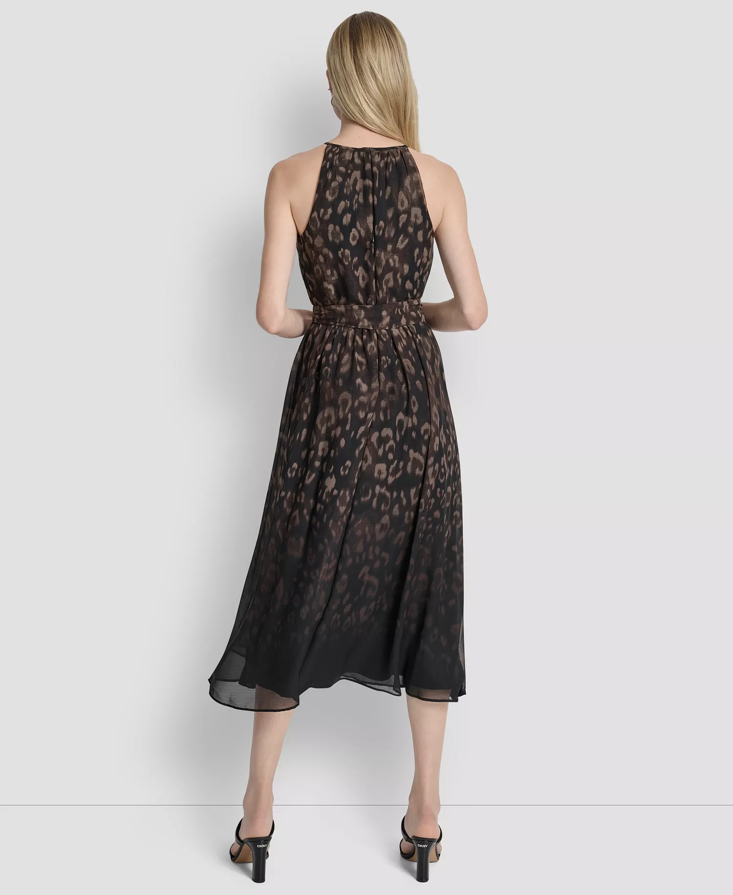 Women's Fit and Flare Sleeveless Crew Neck Midi Dress - Chocolate/Black - 10