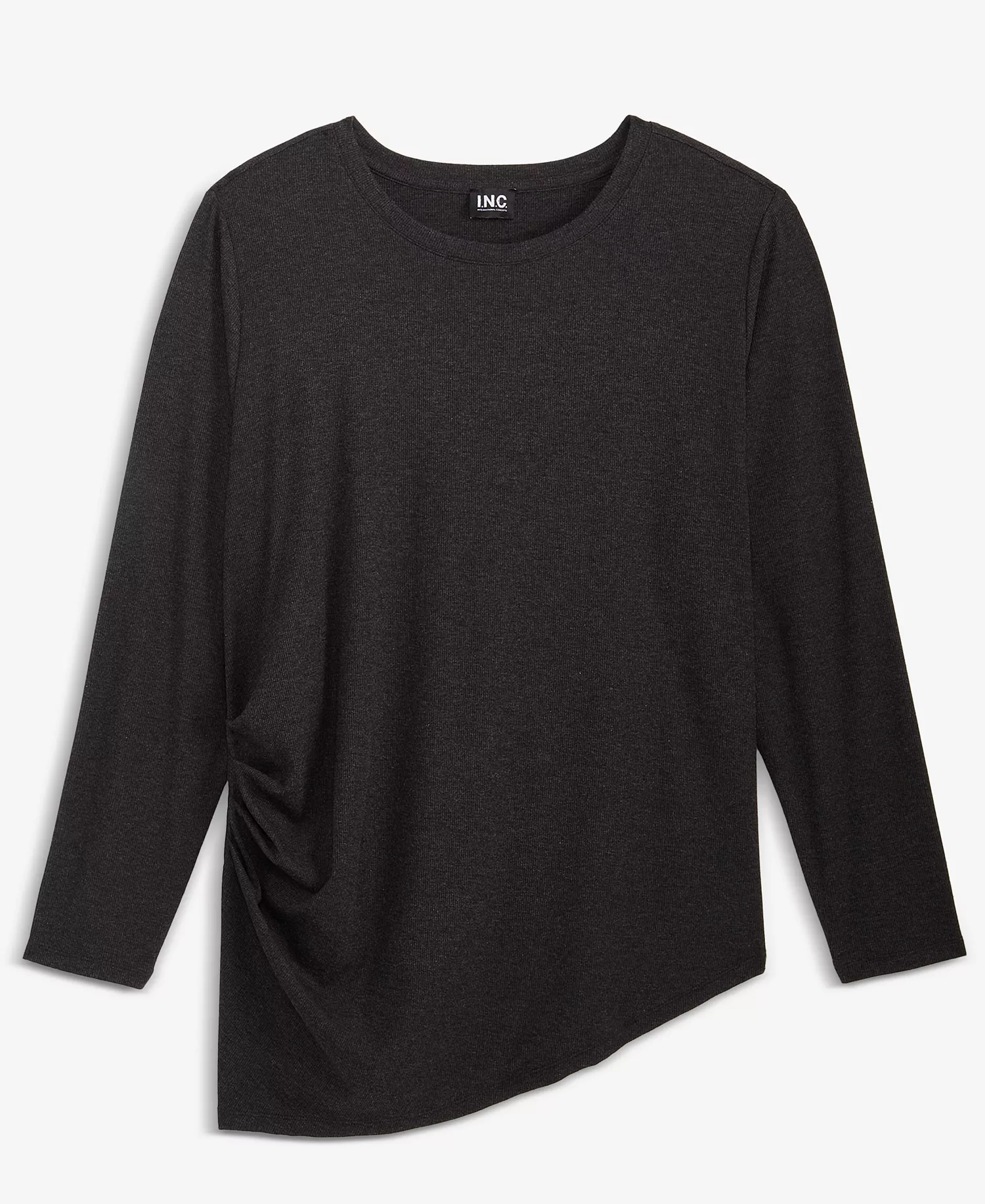 Plus Size Ribbed Asymmetrical-Hem Top, Macy's Exclusive - Charcoal Heather - 0X