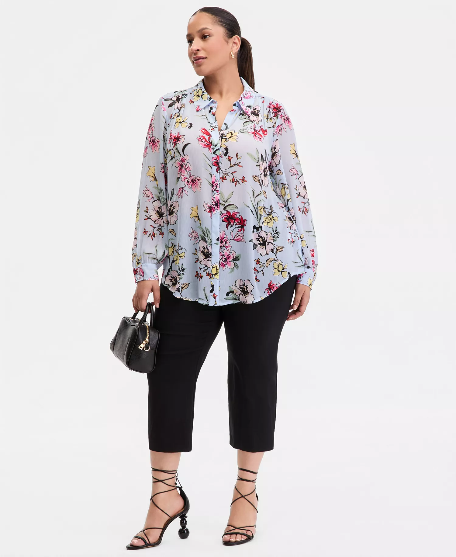 Plus Size Collared Button-Front Shirt, Macy's Exclusive - Dara Blooms - 0X