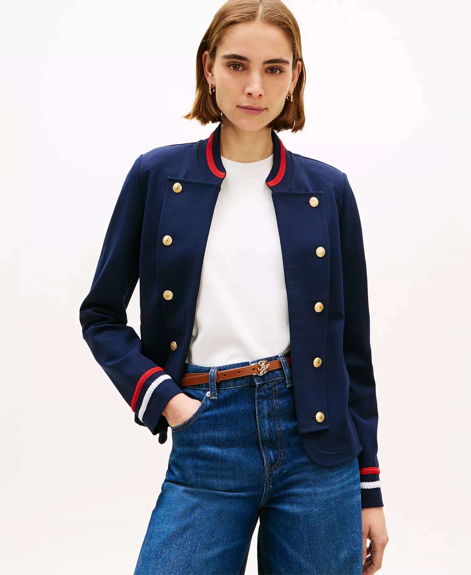 Women's Open Band High Collar Jacket - Dark Night Navy - L