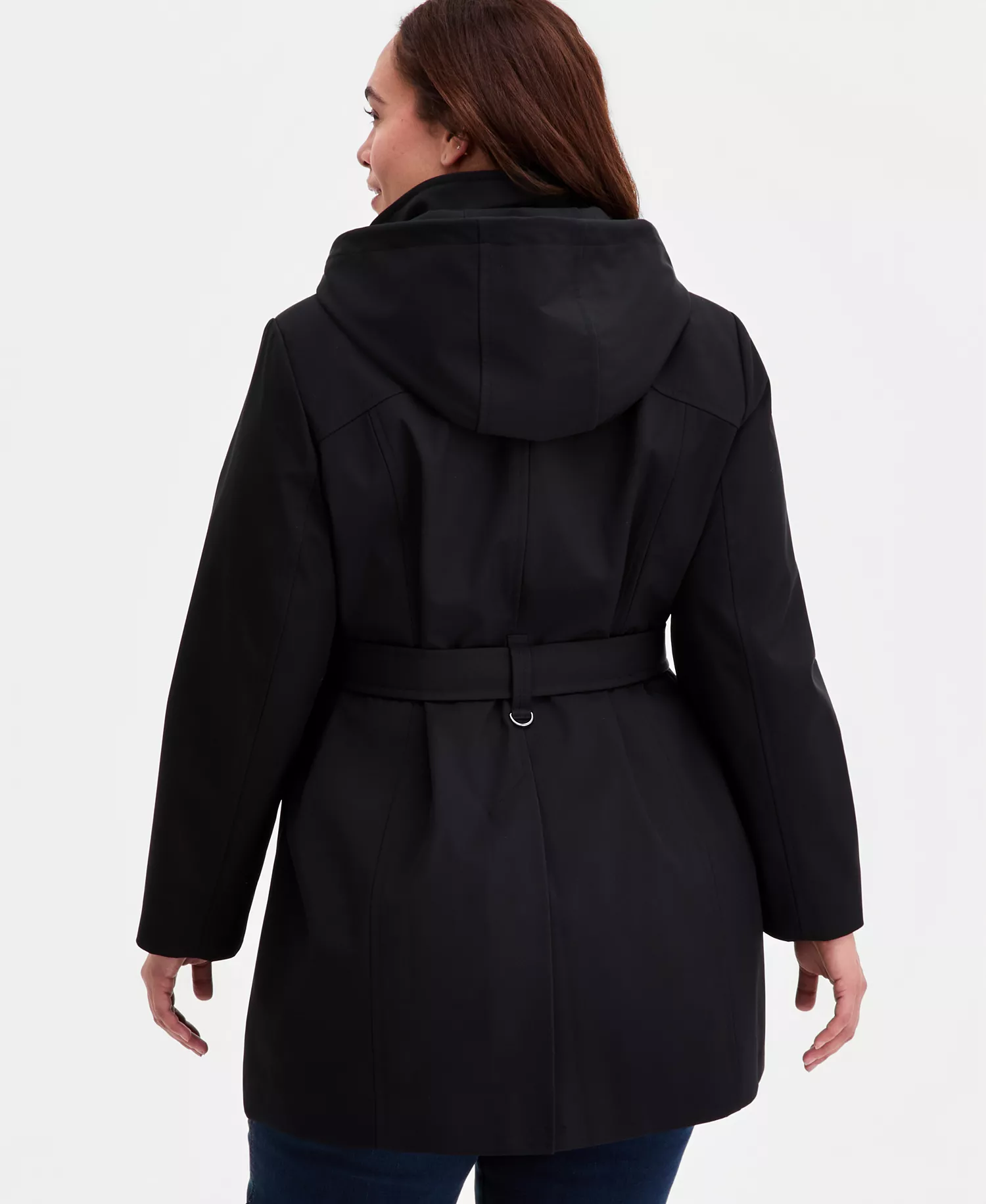 Plus Size Belted Hooded Zip-Front Raincoat - BLACK - 0X