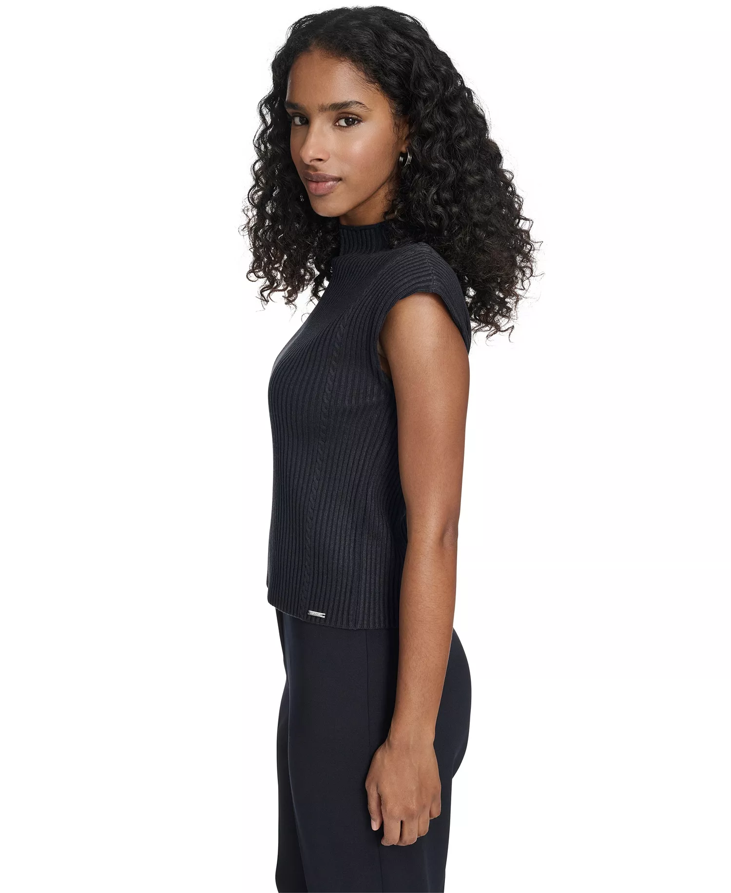 Women's Mock Neck Cap Sleeve Sweater - Navy - L