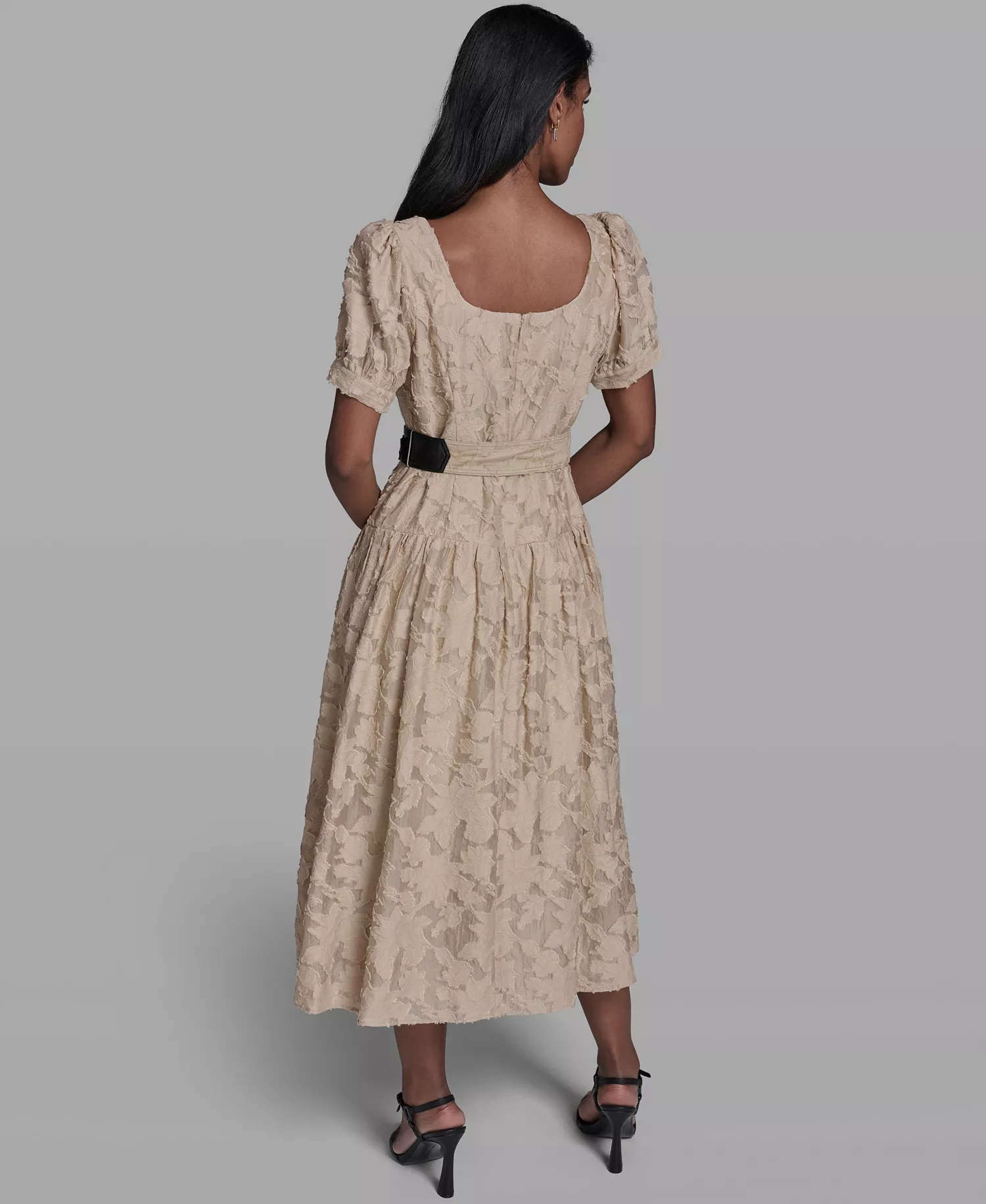 Women's Burnout Square Neck Belt Dress - French Beige - 0