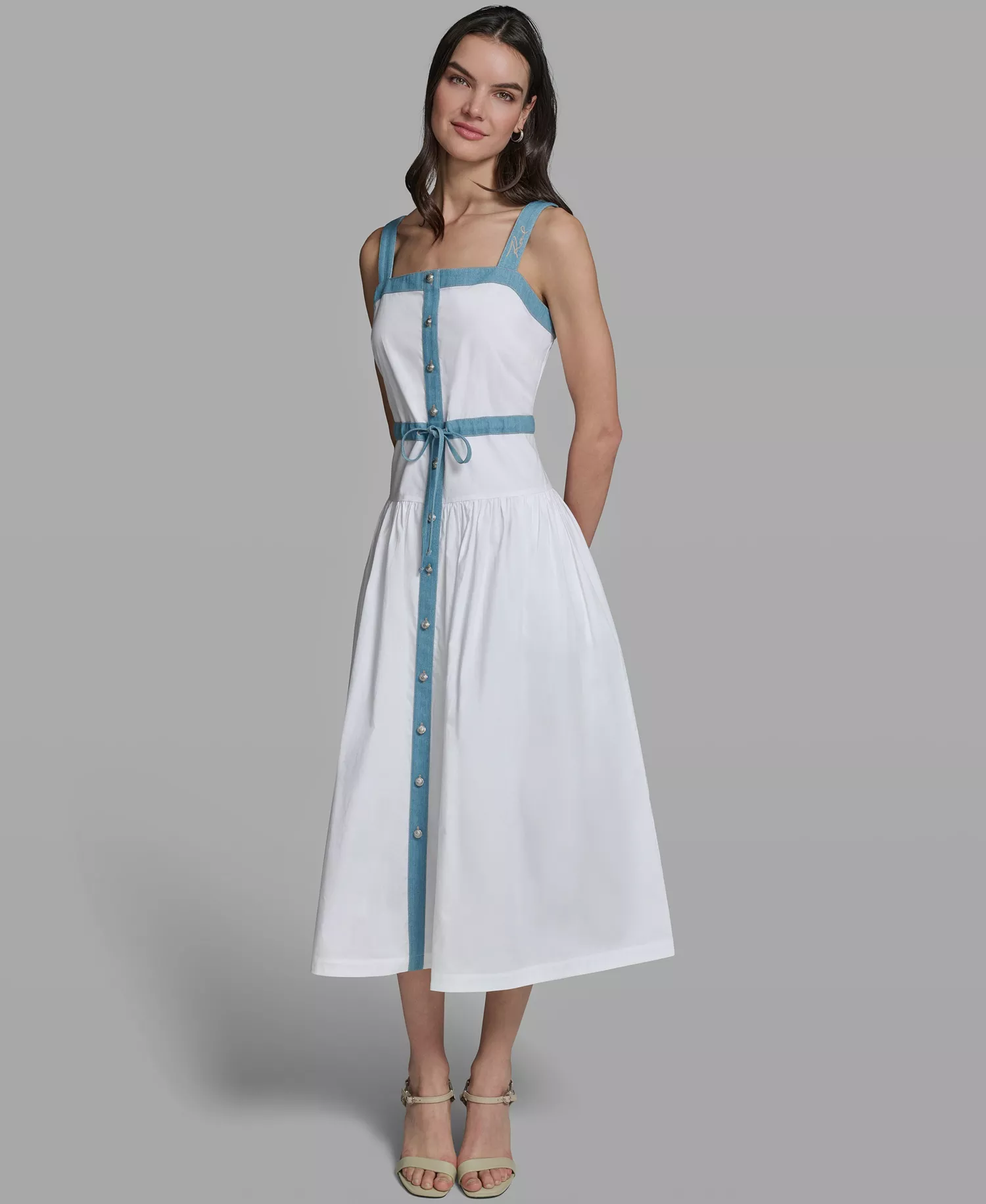 Women's Sleeveless Square Neck Dress - White - 0