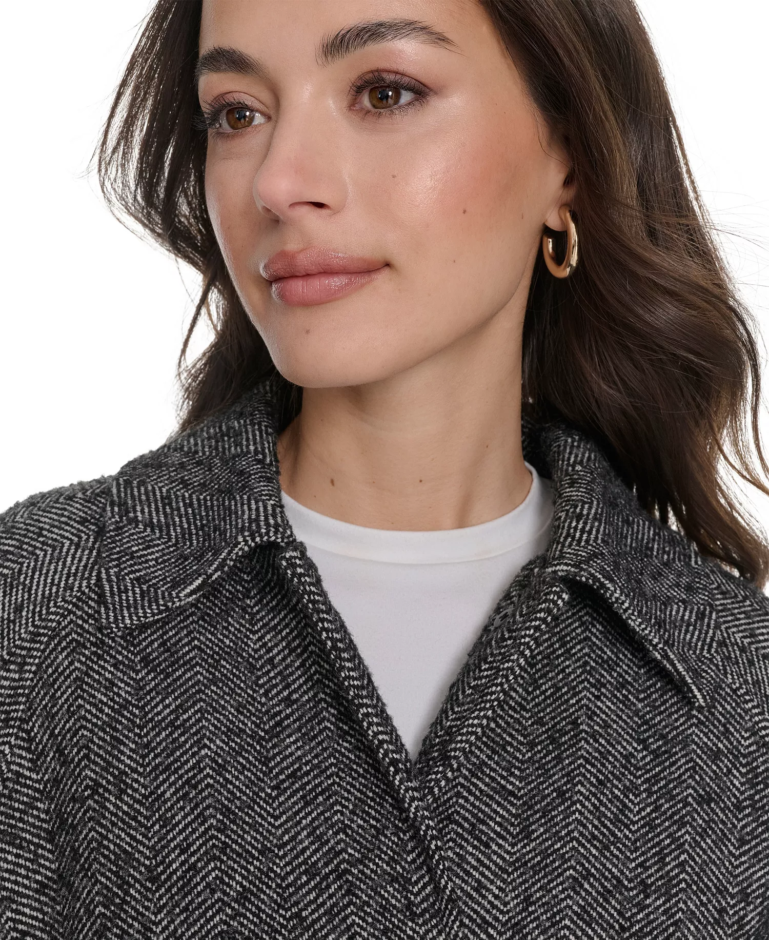 Women's Single Breasted Trench Jacket - Black/White Houndstooth - L