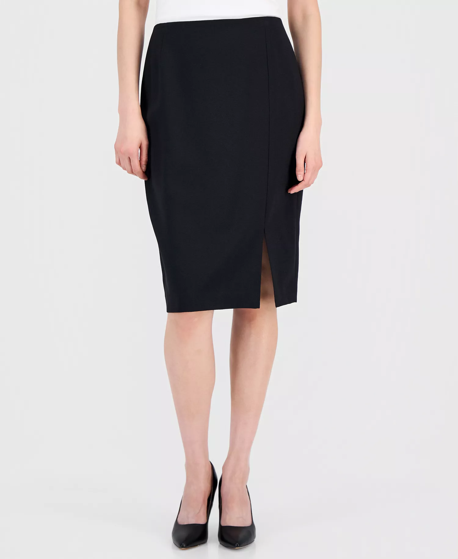 Women's Asymmetrical Belted Jacket & Pencil Skirt Suit Set - Black - 10