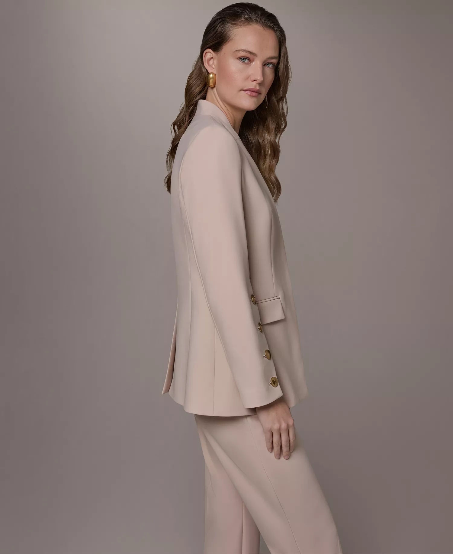 Women's 4-Button-Sleeve Blazer and Straight Leg Pants - Snow Petal - 0