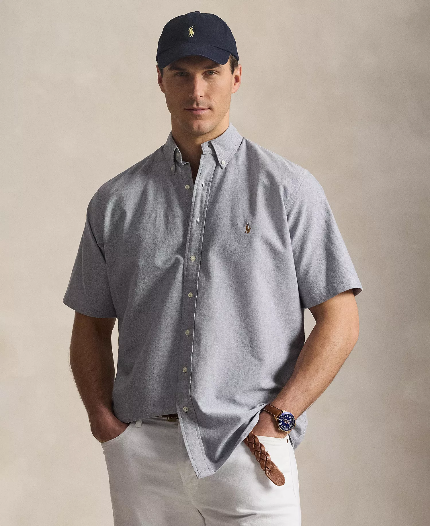 Men's Big & Tall Short-Sleeve Oxford Shirt - Navy - 2LT