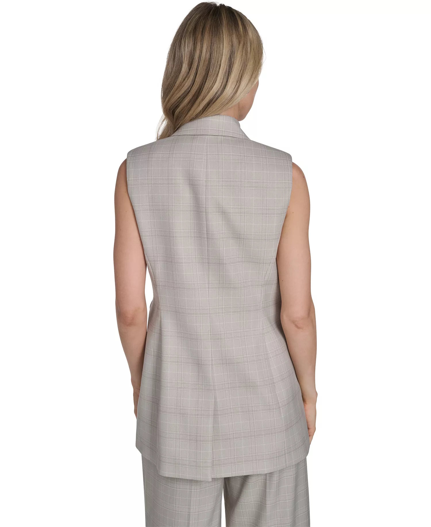 Women's Collared Windowpane Vest Top - Latte Multi - 10