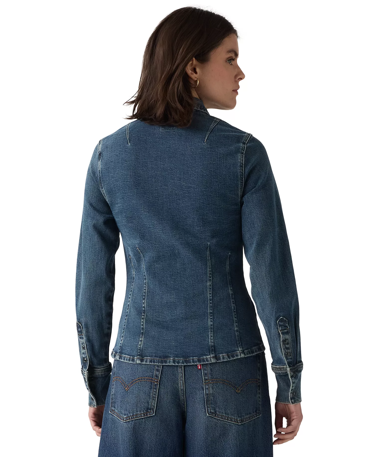 Premium Women's Long Sleeve Shaped Shirt - Navy - S