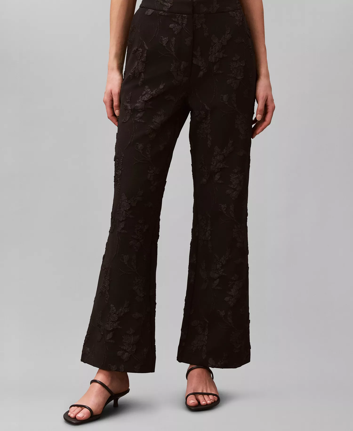 Women's Floral Straight Leg Pants - Black Floral Cutting Cloque Jacquard - 10