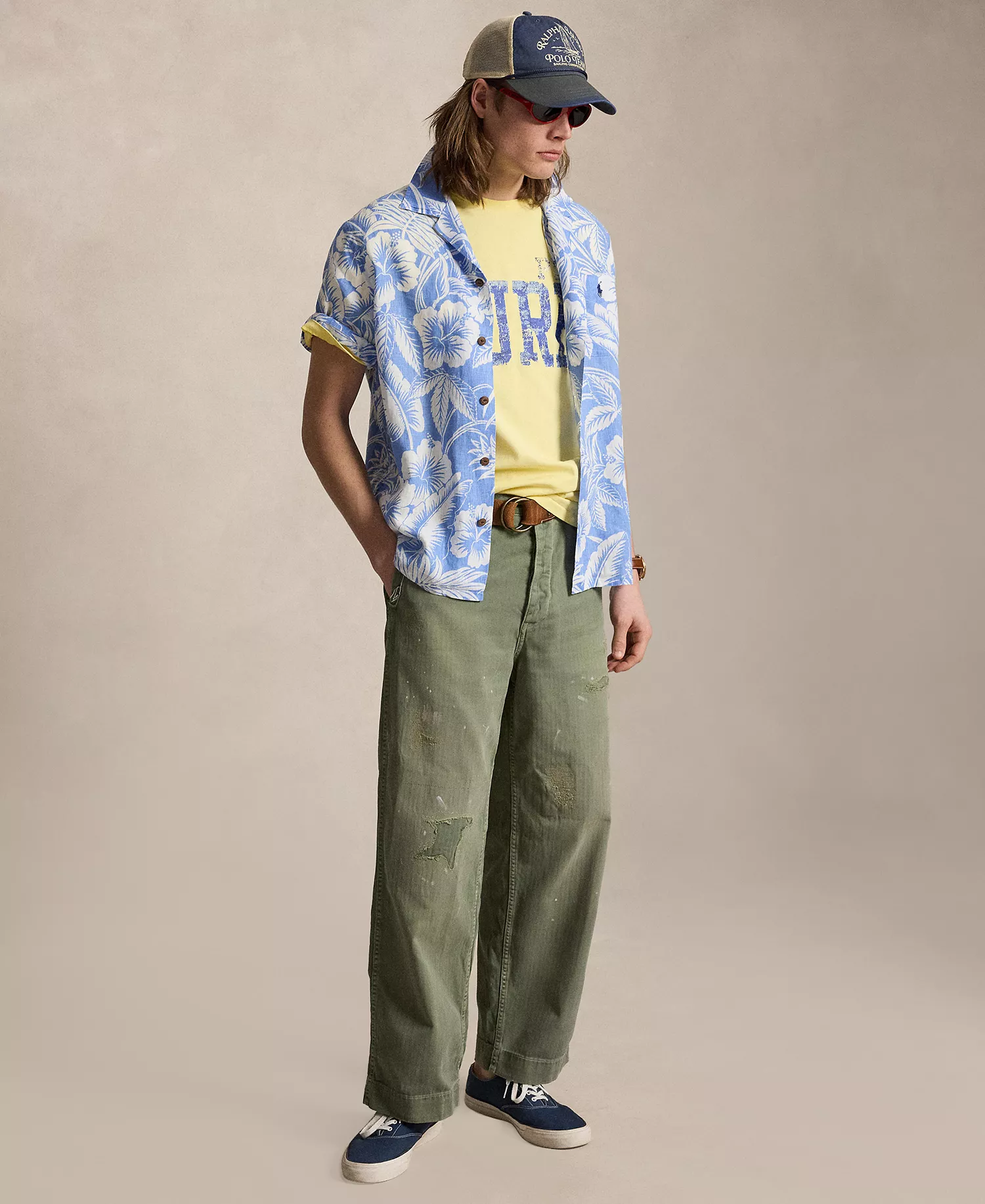 Men's Short-Sleeve Linen Button-Up Shirt - Blue Sweetheart Floral - 2XL