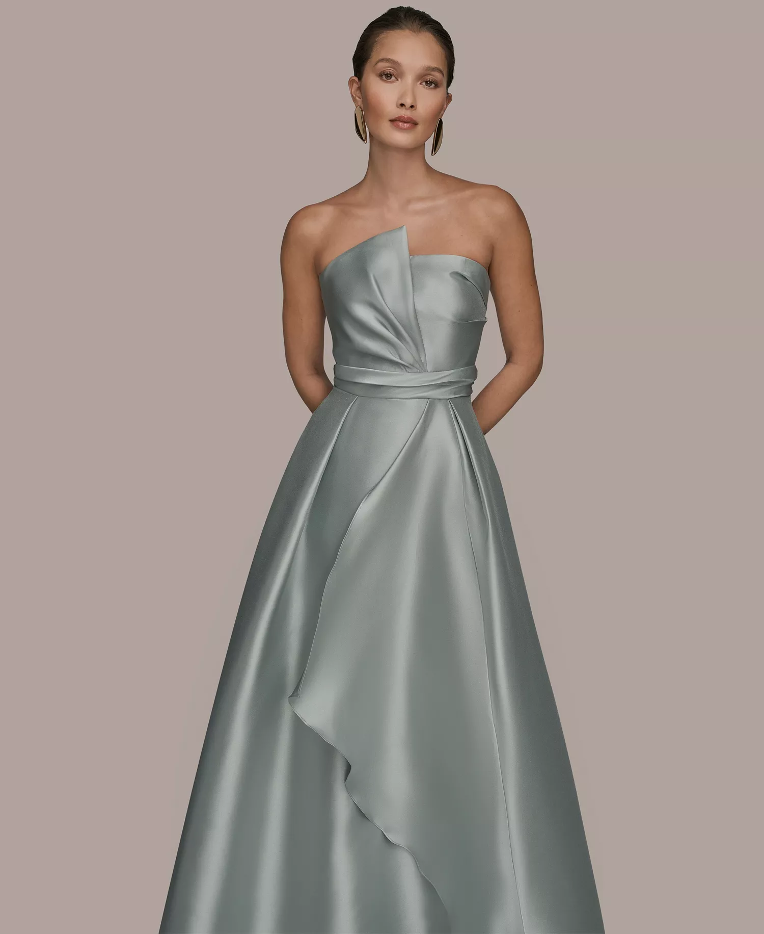 Women's Strapless Asymmetrical Ball Gown - Misty Blue - 10
