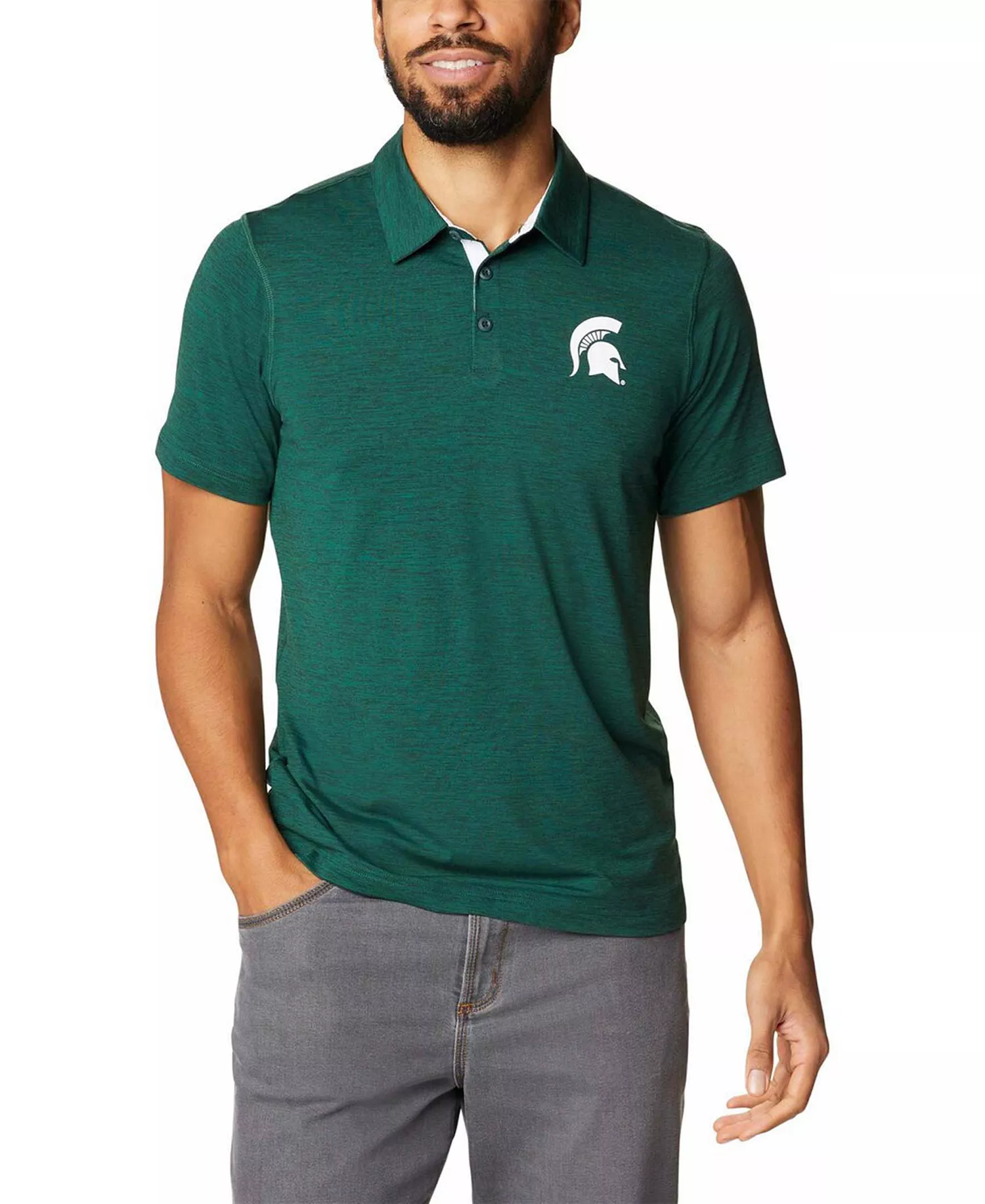 Men's Green Michigan State Spartans Tech Trail Space Dye Omni-Shade Polo - Green - XL