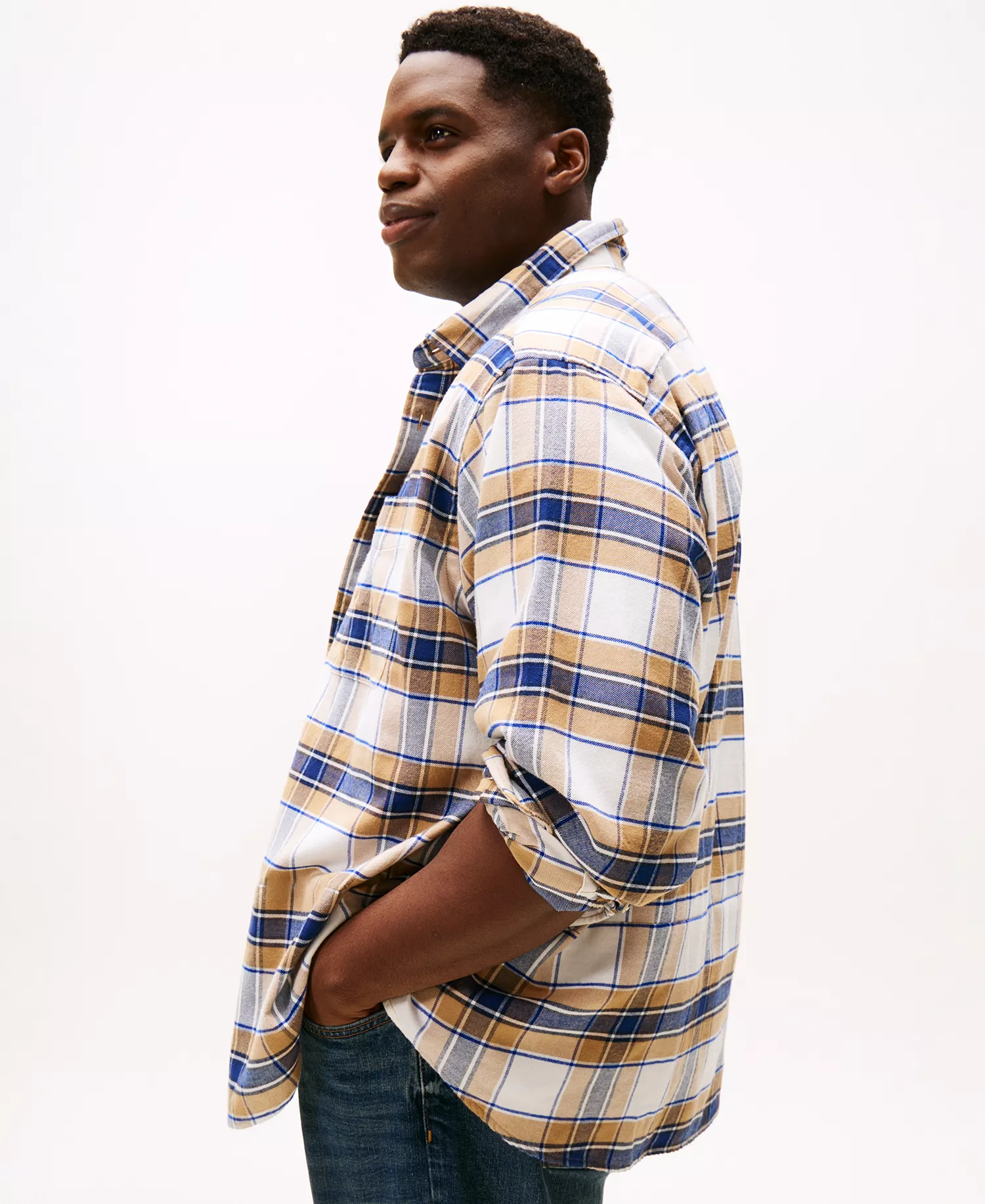 Men's Big and Tall Tartan Check Regular Fit Shirt - Safari Canvas / Check - 5XLT