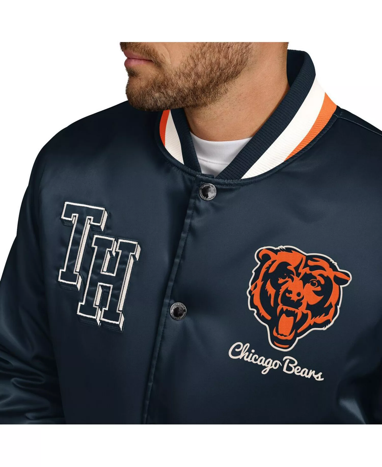 Men's Navy Chicago Bears Dante Full-Snap Satin Jacket - Navy - L