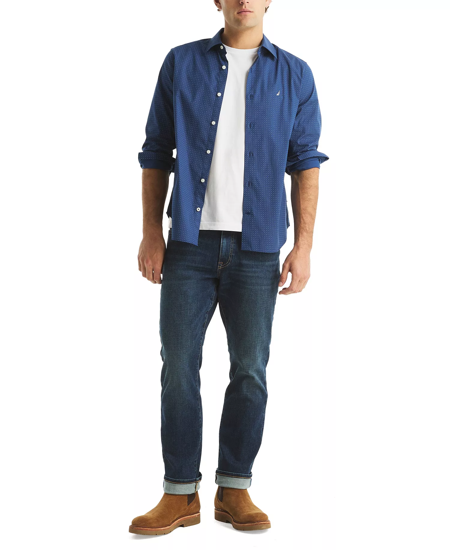 Men's Long-Sleeve Printed Shirt - Estate Blue - 2XL