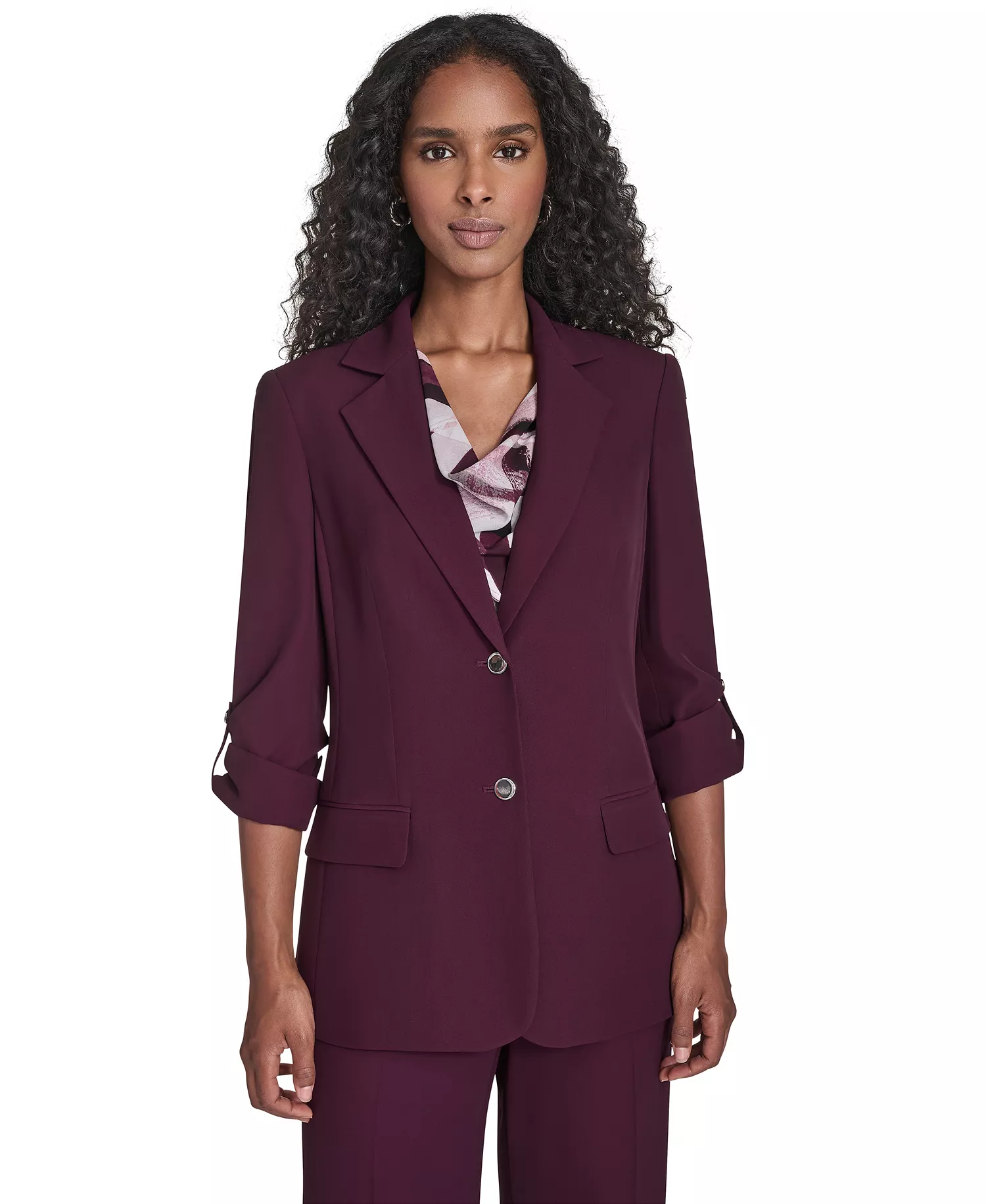 Women's Two-Button Roll Tab Jacket - Aubergine - 0