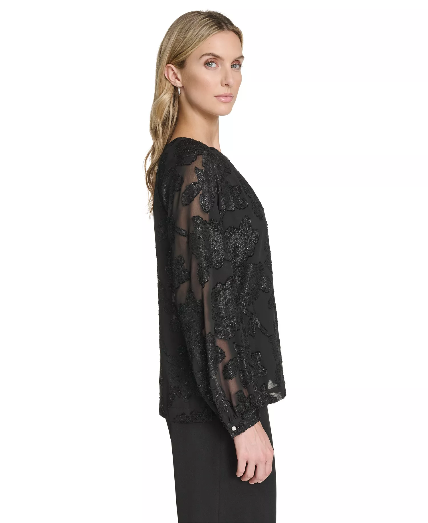 Women's Raglan Sleeve Metallic Blouse - Black - M