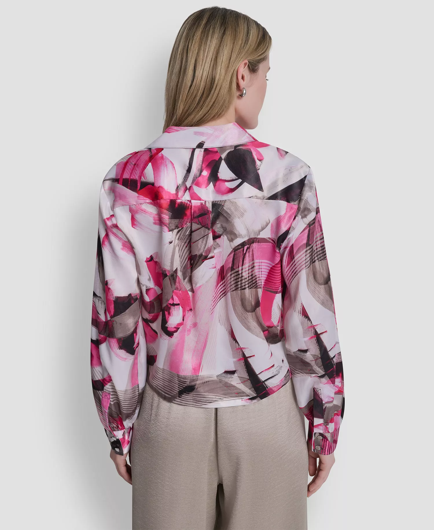 Women's Button-Down Abstract Print Shirt - Spring Wisps - L