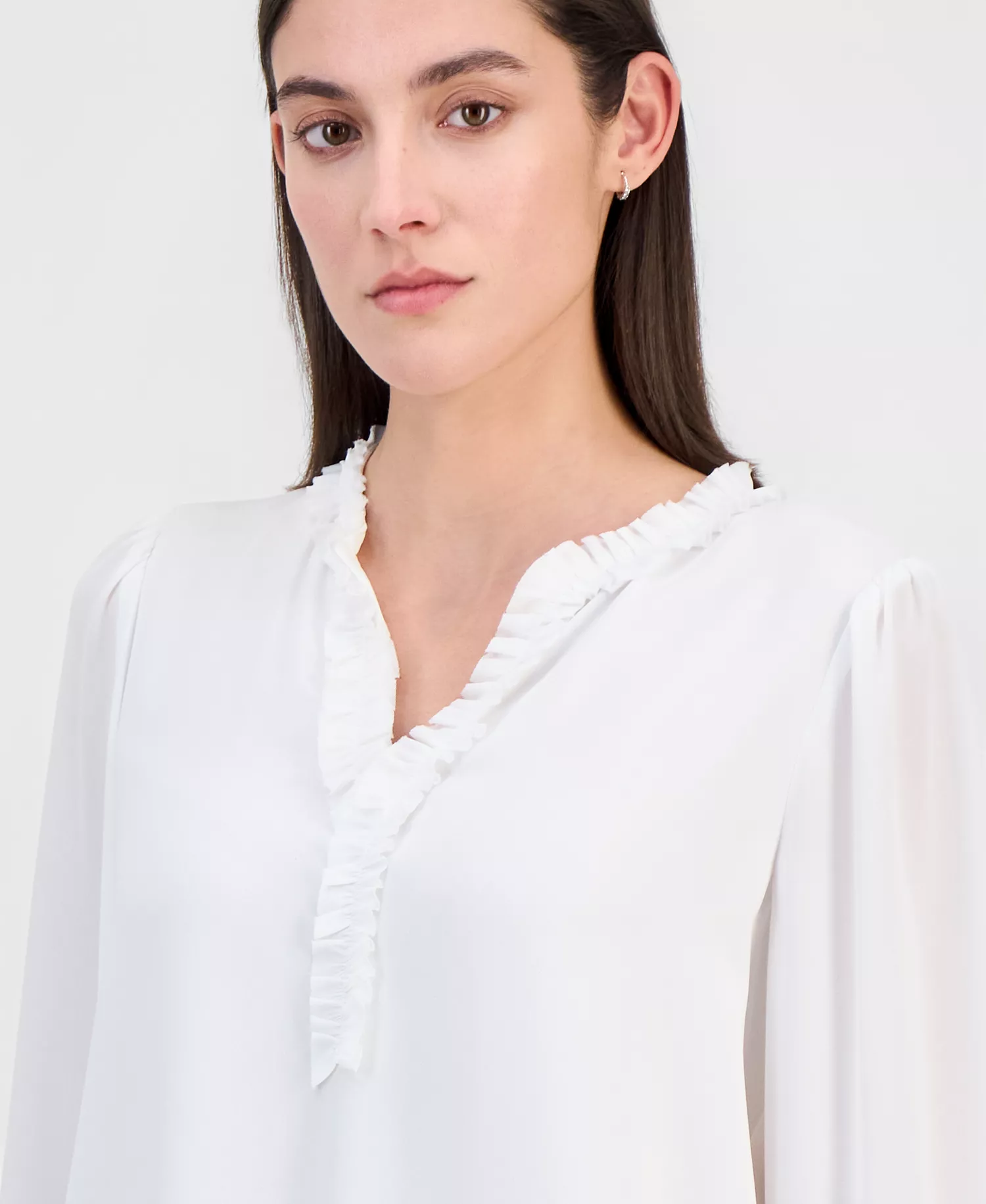 Women's Chiffon Split-Neck Ruffled Blouse - White Star - L