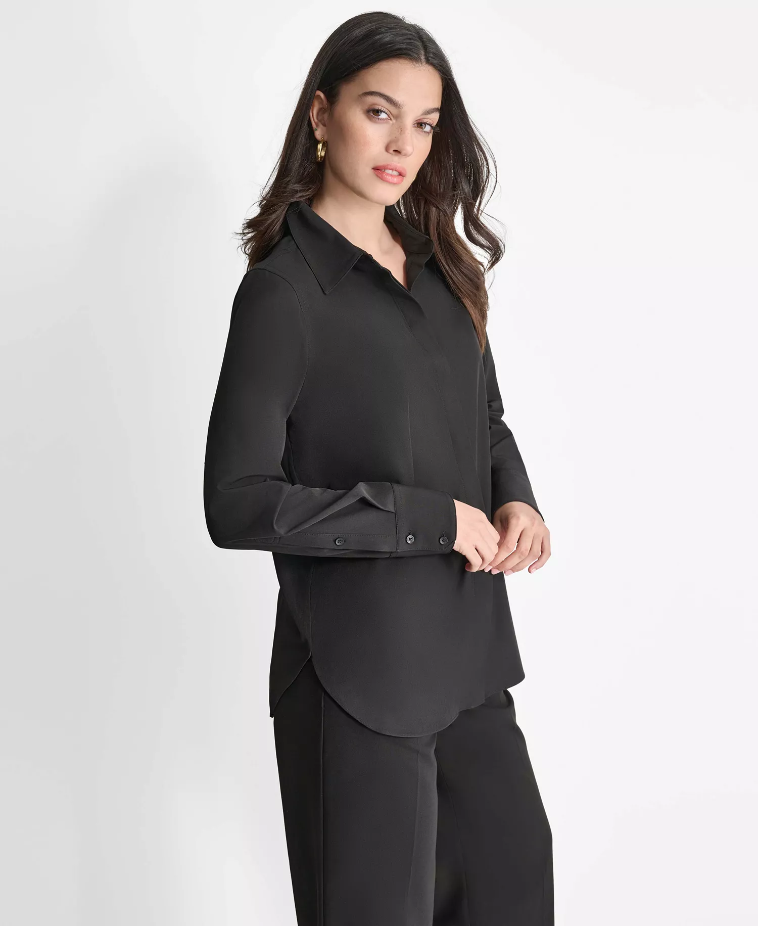 Women's Button-Front Blouse - Black - L