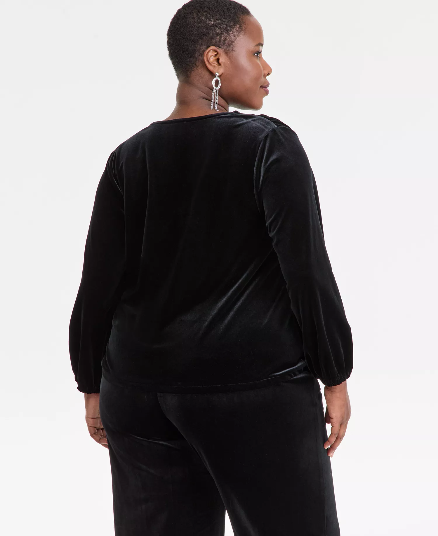 Plus Size Velvet V-Neck Top, Macy's Exclusive - Deep Black - 0X