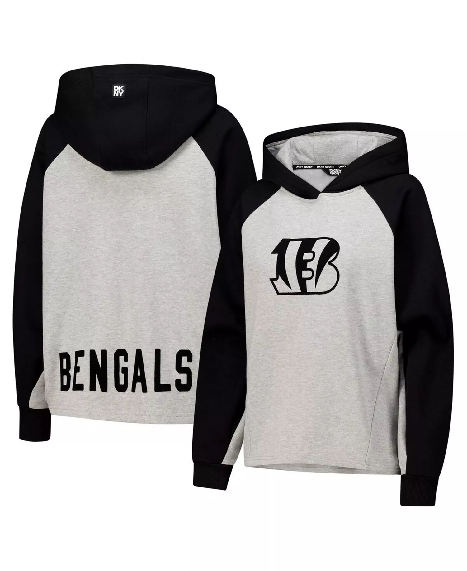 Women's Gray/Black Cincinnati Bengals Joy Cropped Raglan Pullover Hoodie - Gray, Black - L