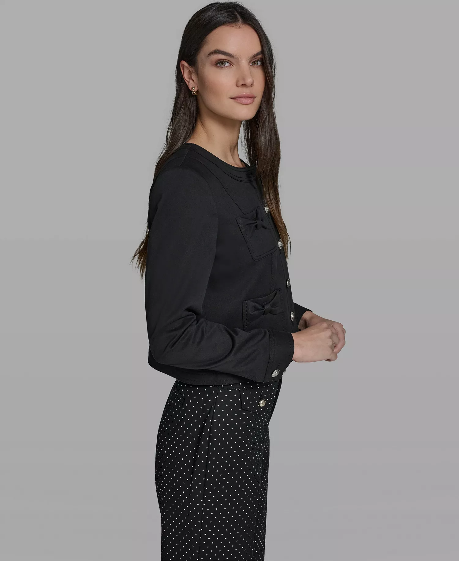 Petite Bow Pocket Jacket - Black - 10P