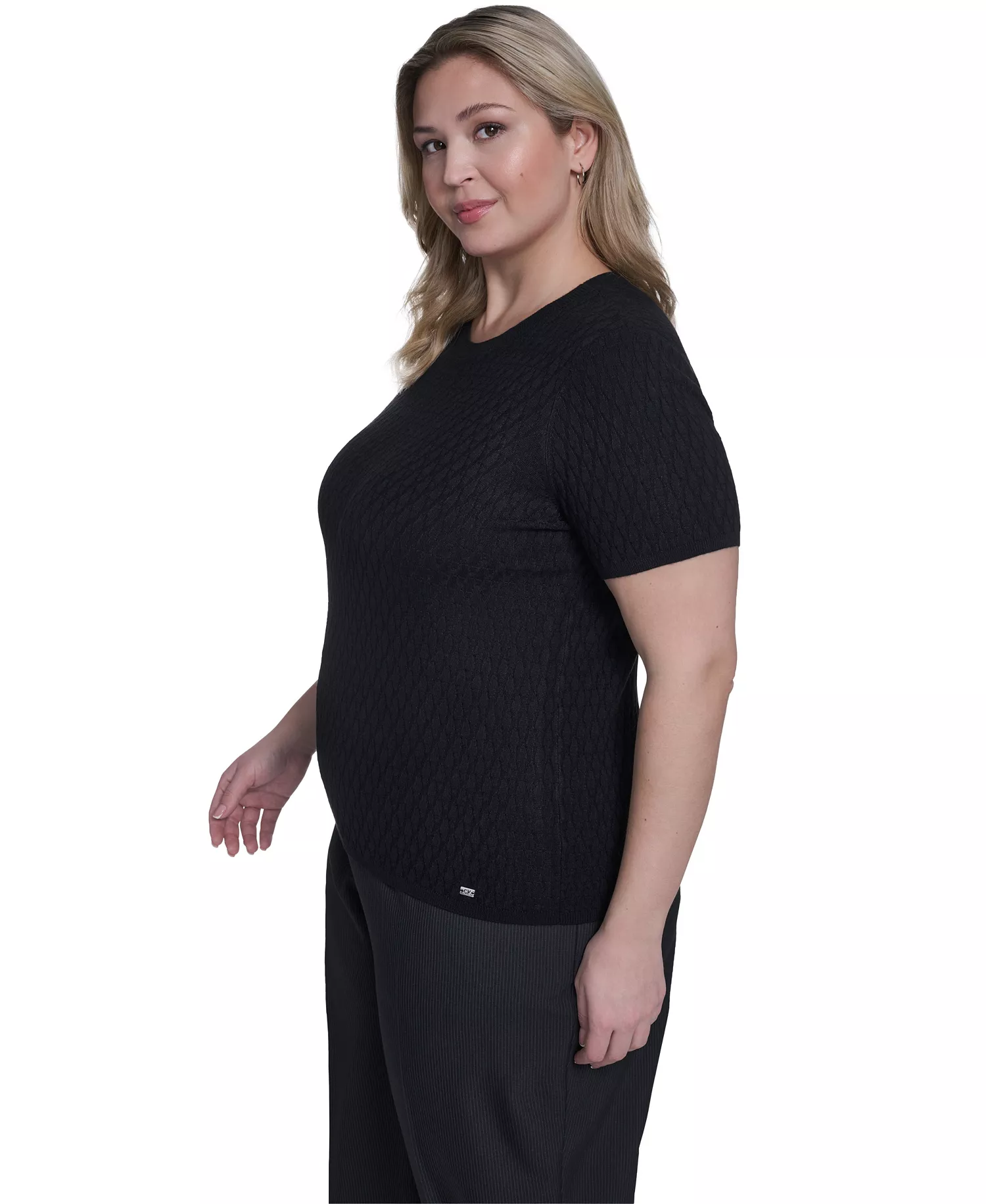 Plus Size Short-Sleeve Crew Neck Sweater - Black - 1X