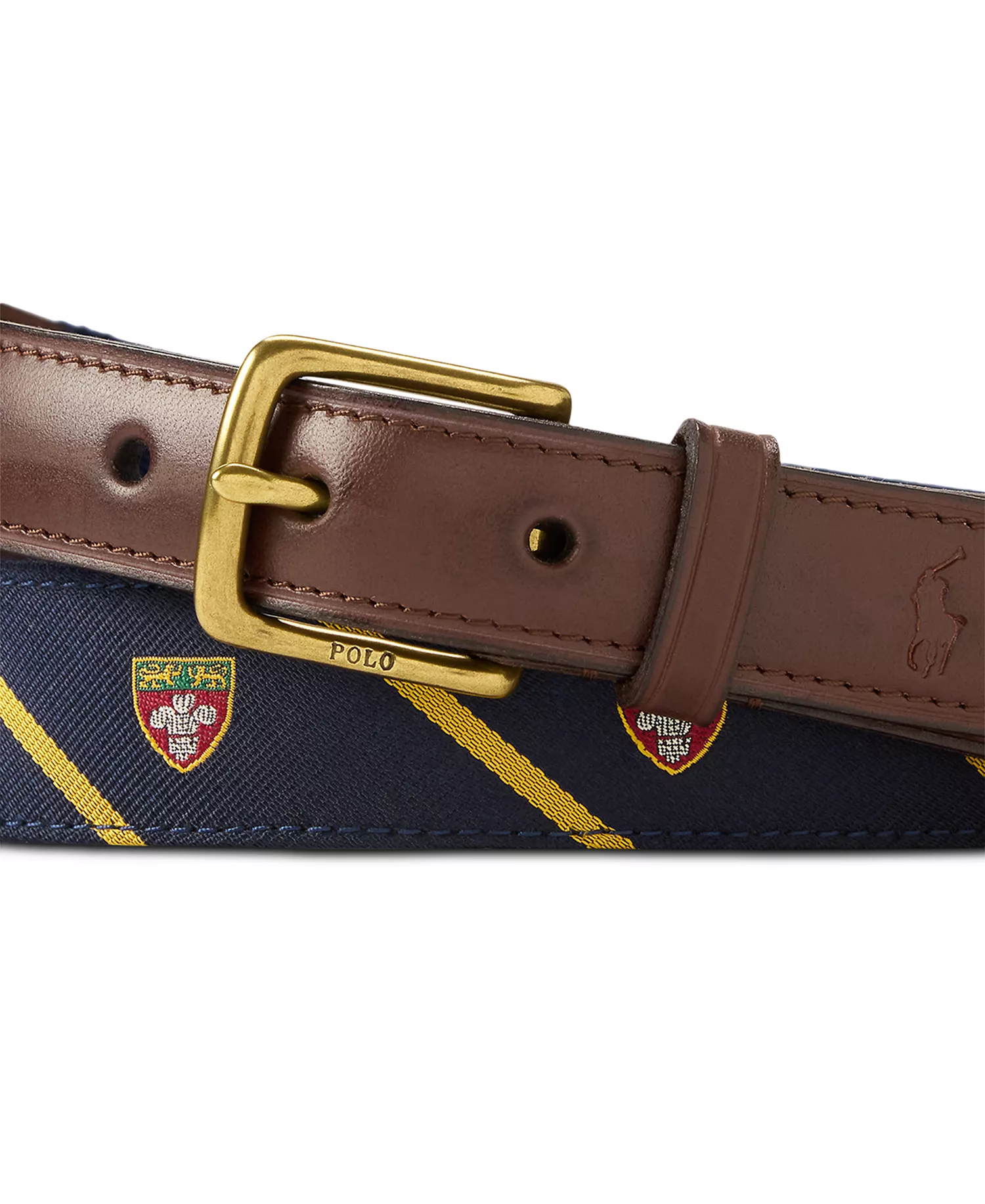 Leather-Trim Silk Jacquard Belt - Navy/gold - 36