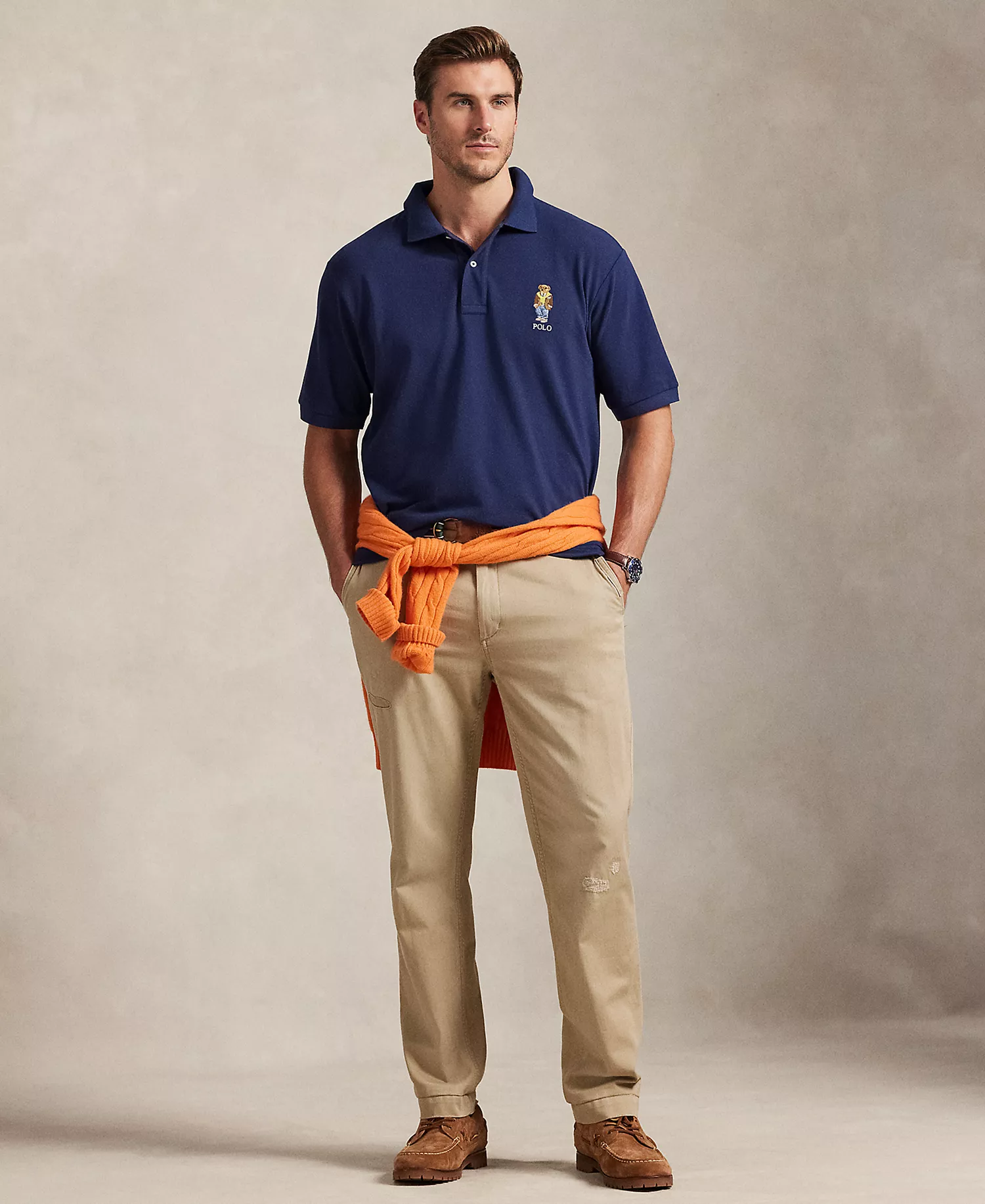 Men's Big & Tall Bear Embroidered Polo Shirt - Newport Navy - 2LT