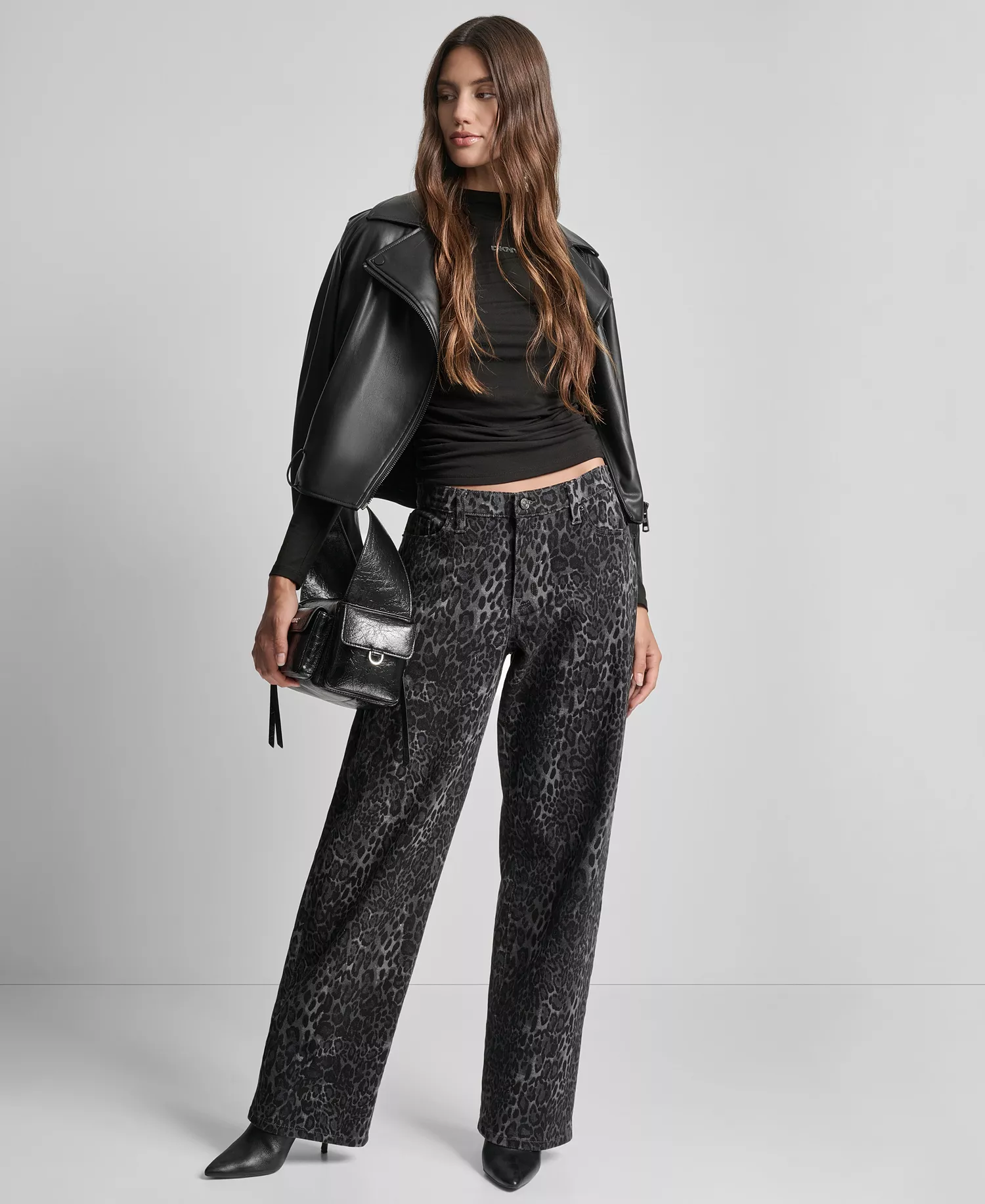 Women's Mid Rise Leopard Print Jeans - Forged Iron Jaguar - 24