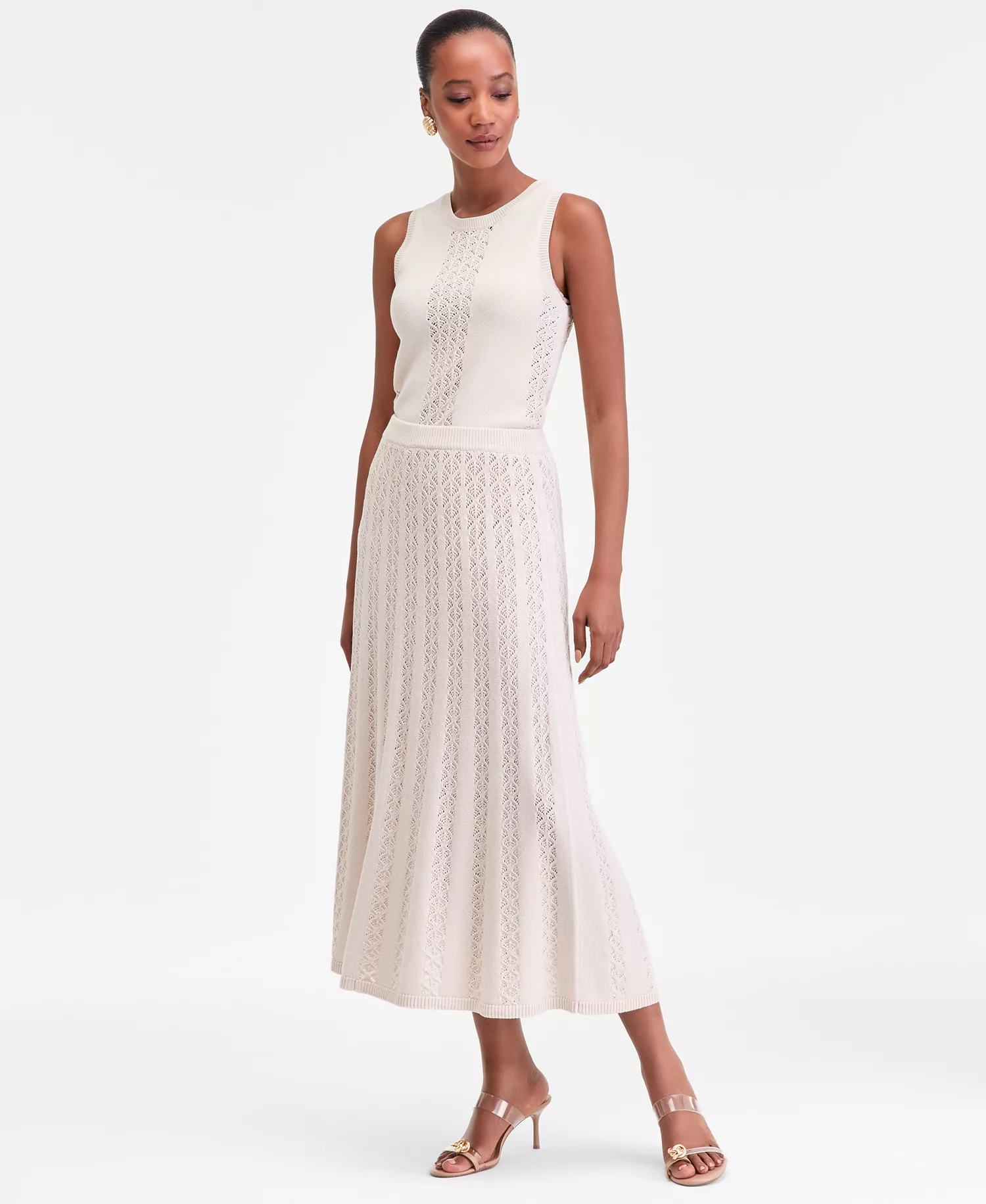 Women's Pointelle Sweater Midi Skirt, Macy's Exclusive - Deep Black - L