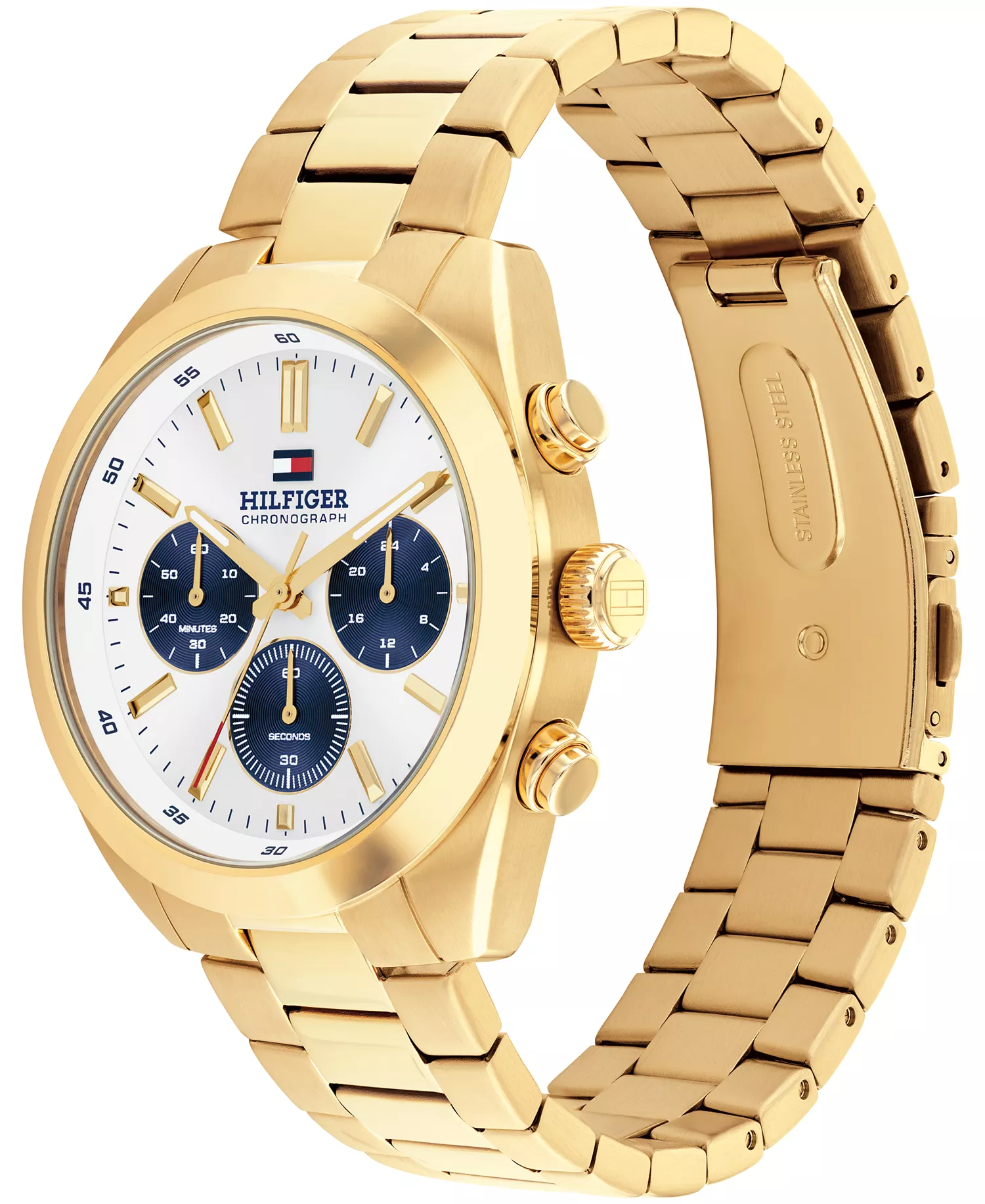 Men's Chronograph Gold Tone Stainless Steel Bracelet Watch, 40mm - Cream - 44