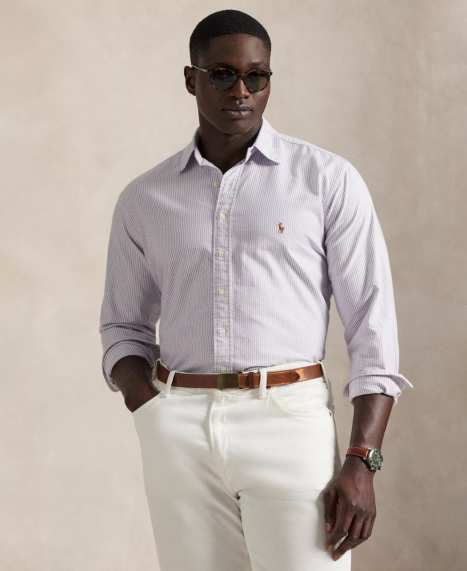 Men's Big & Tall Striped Classic Oxford Shirt - Thistle/White - 2LT