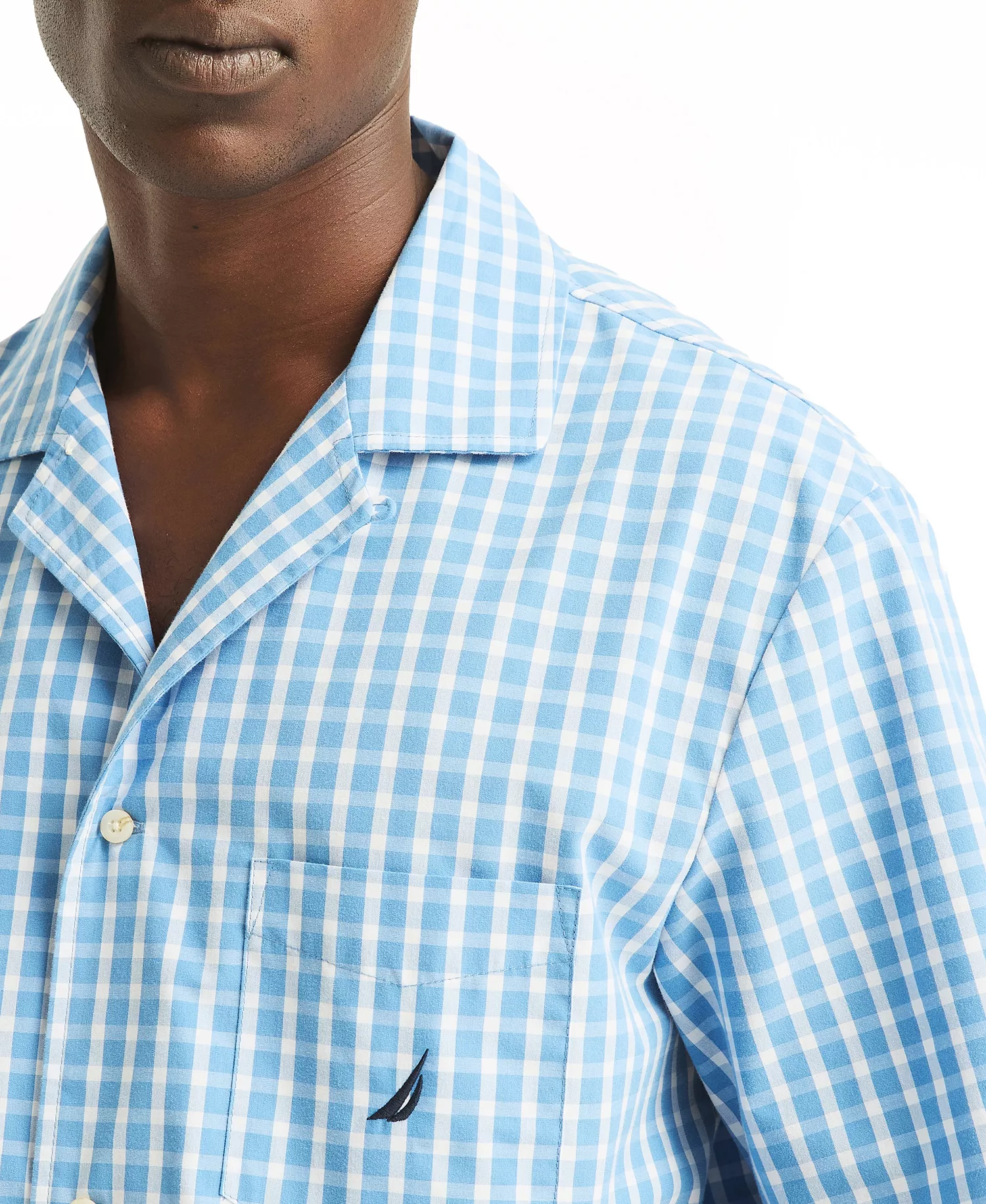 Men's Crafted Plaid Camp Sleep Pajama Shirt - Blue Yonder - L