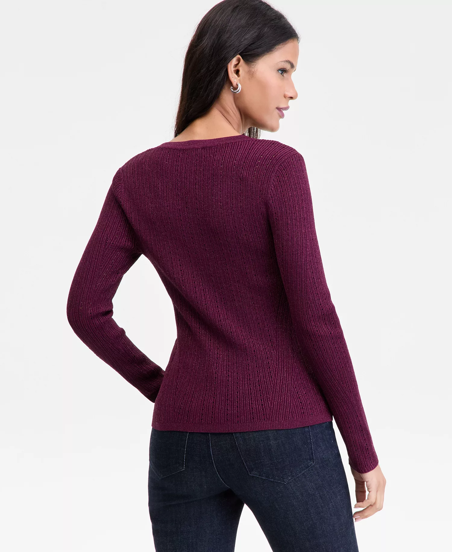 Women's Metallic-Knit V-Neck Sweater, Macy's Exclusive - Berried Trs Lrx - L