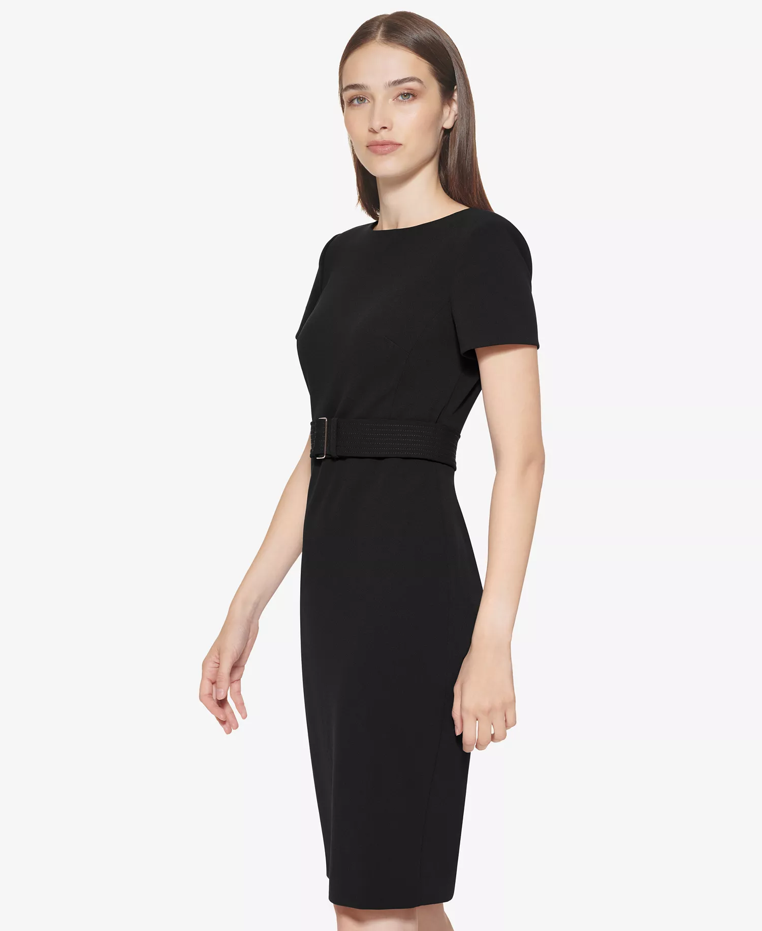 Women's Crew Neck Short-Sleeve Dress - Black - 10