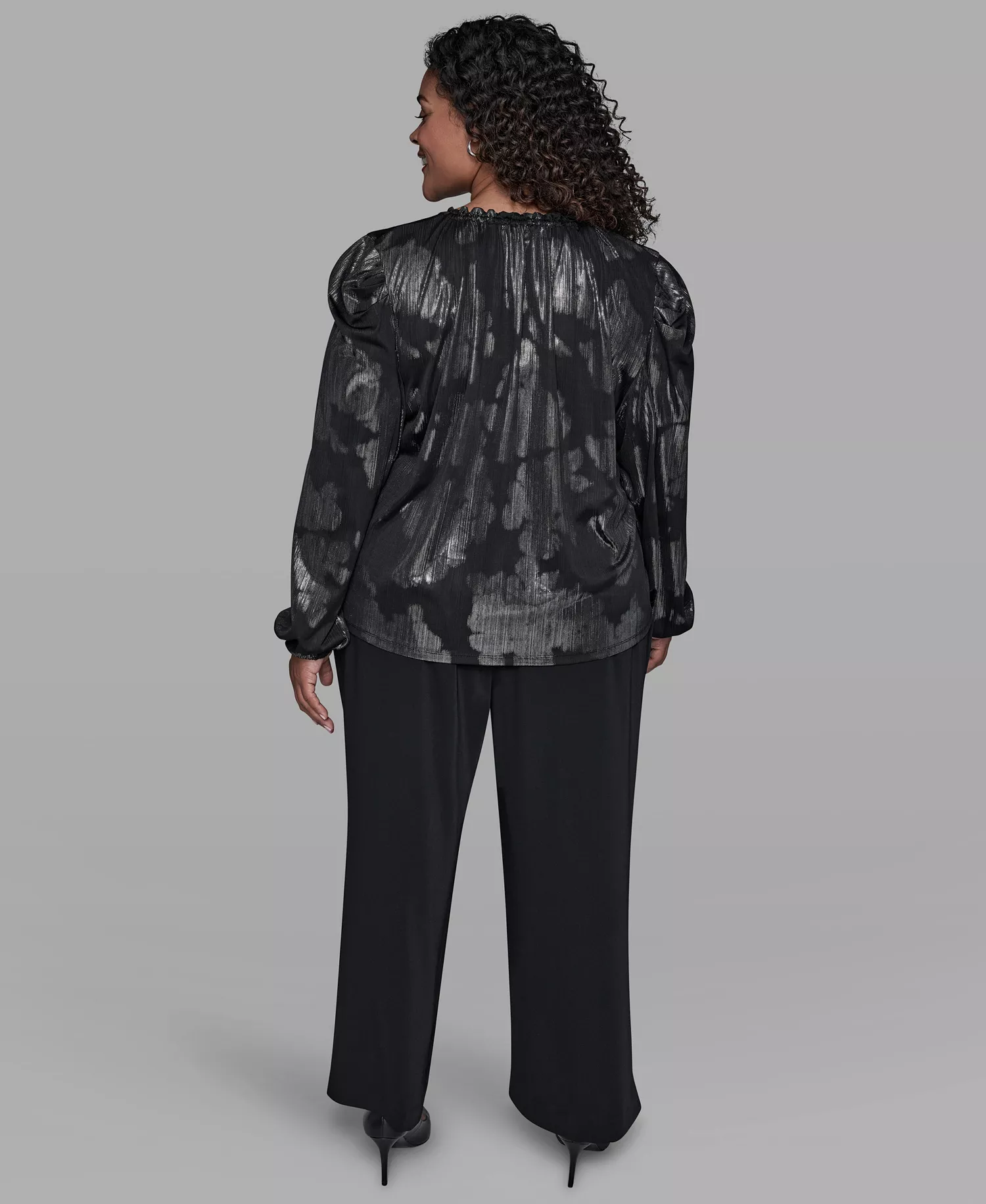 Plus Size Long Sleeve Top - Black/Silver - 0X