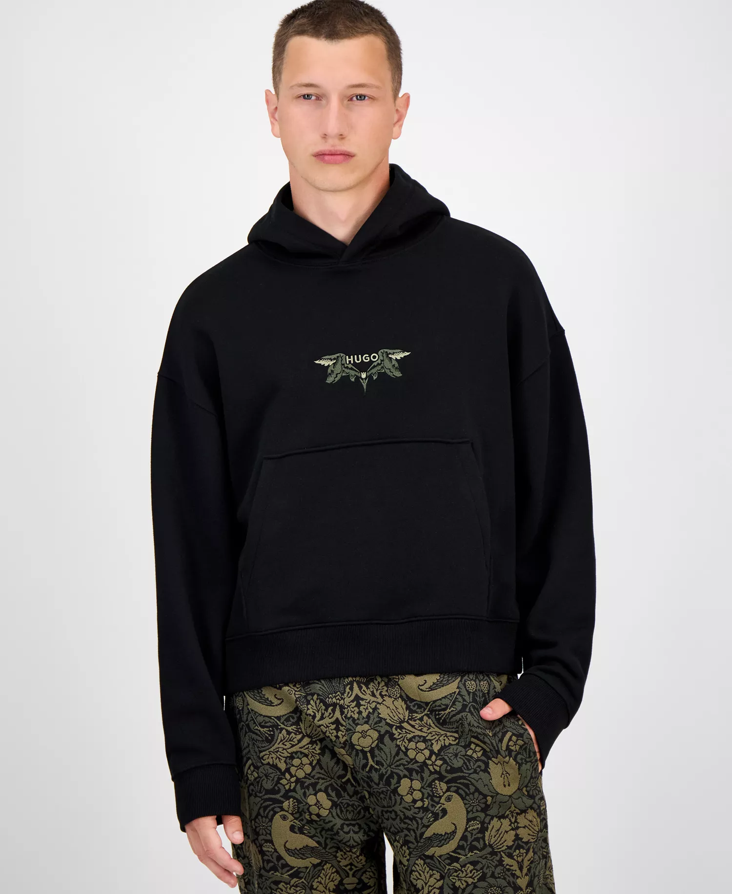 Men's Dimstone Relaxed Fit Long Sleeve  Embroidered Logo Hoodie - Black - XL