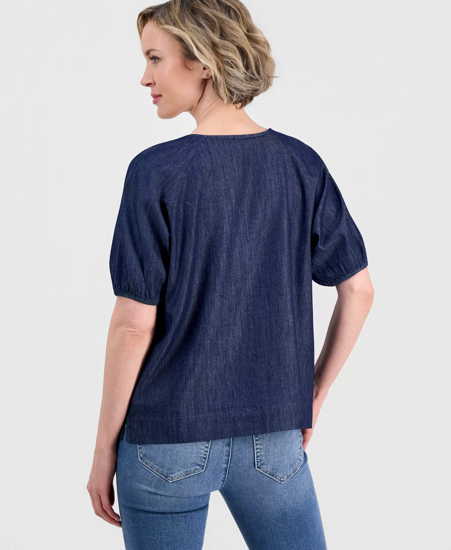 Jeans Women's Chambray Side Bow Blouse - Dark Azure - L
