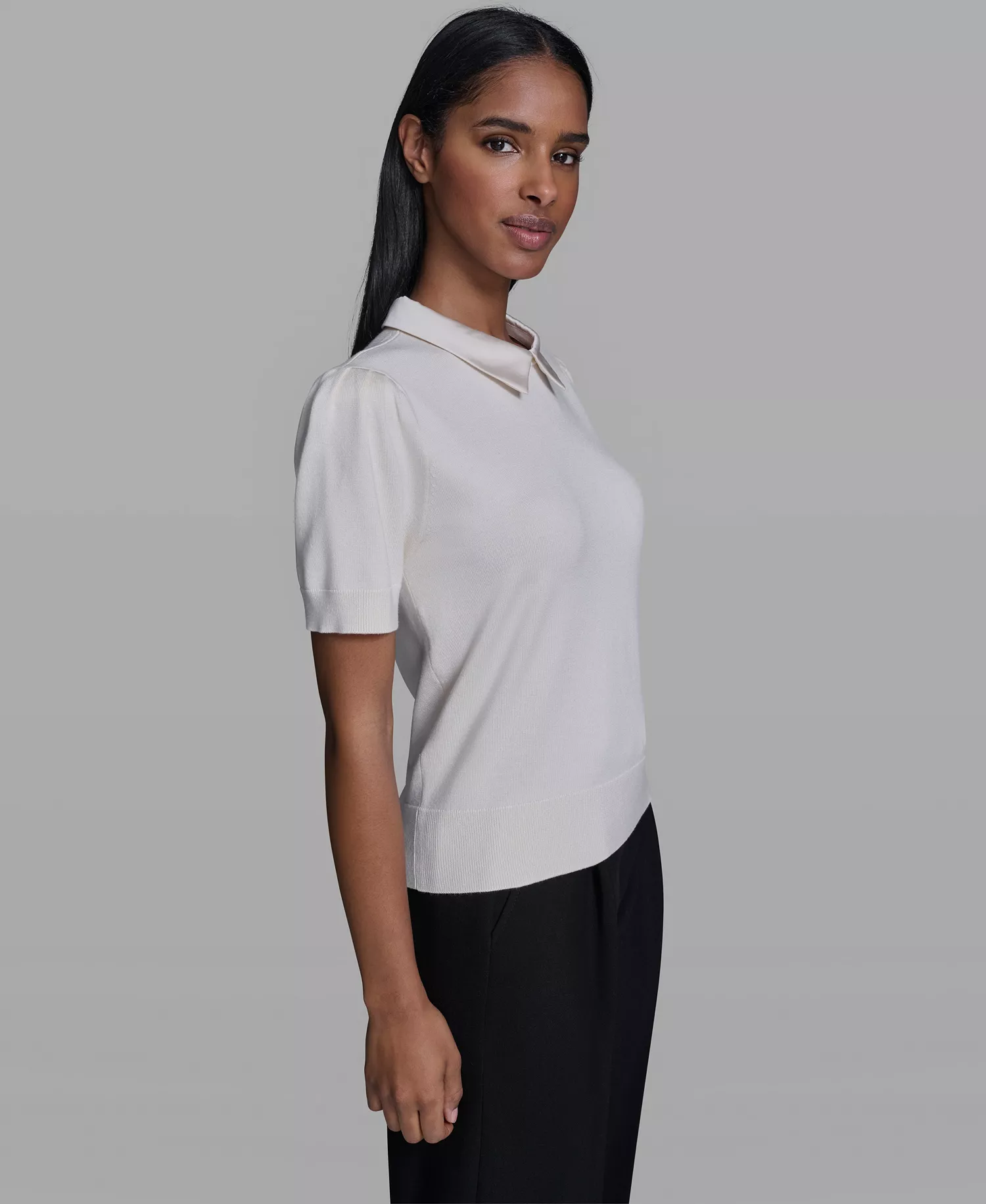 Women's Satin-Collared Sweater - Bisque - L