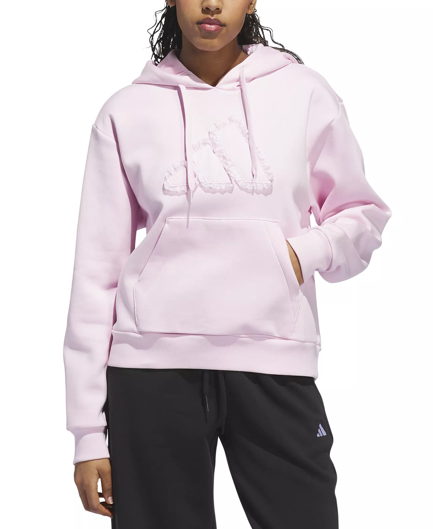 Seasonal Essentials Ruffled Big Logo Graphic Hoodie - Clear Pink - M