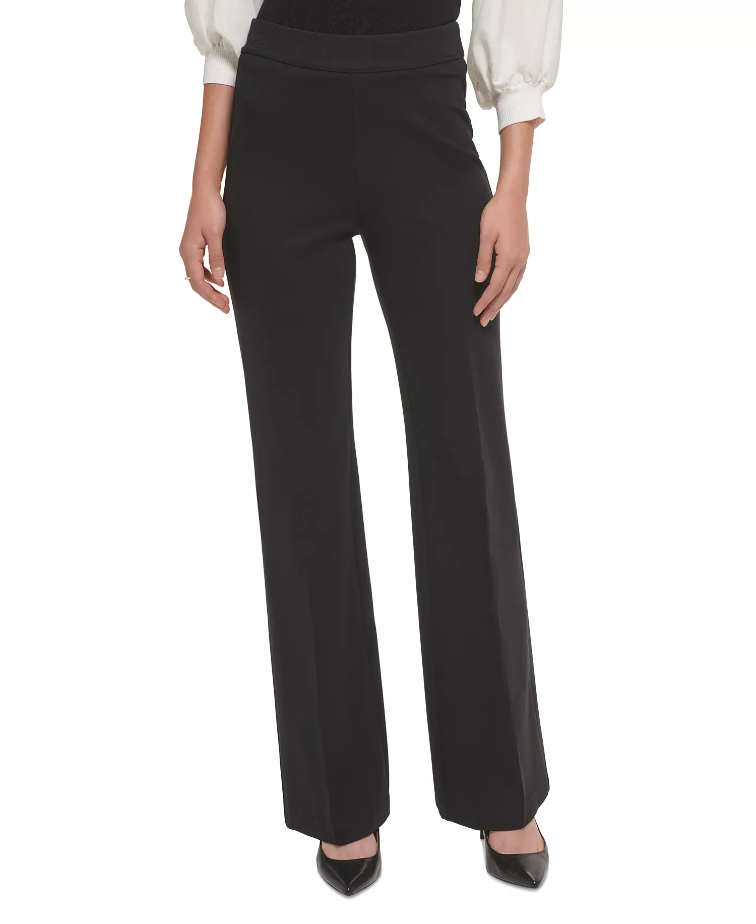 Women's Soft Ponte Knit High Rise Pull-On Pants - Black - L