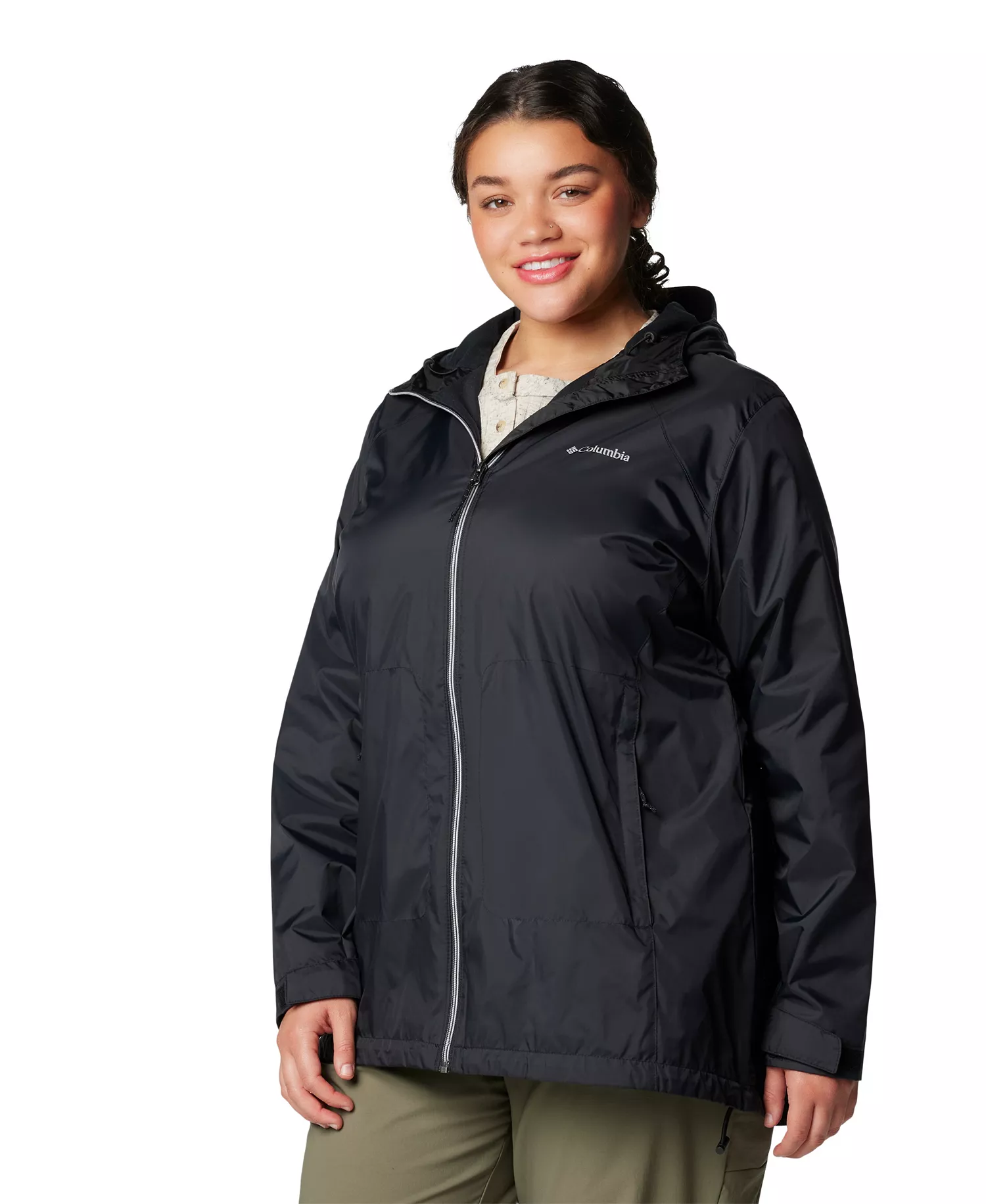 Plus Size Switchback Lined Long Zipper Jacket - Black - 1X