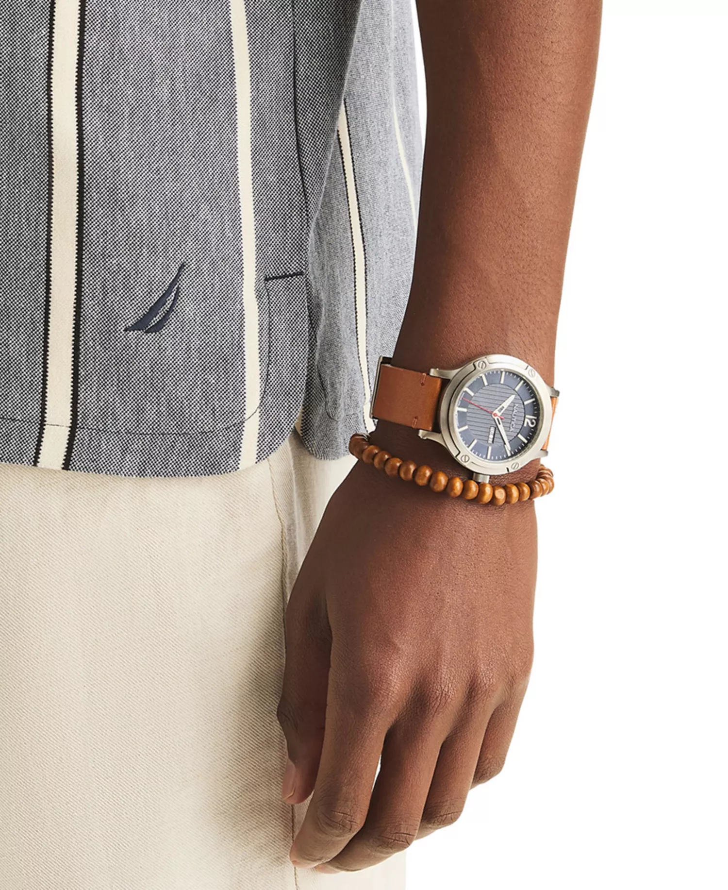 Men's Striped Spread-Collar Shirt - Navy Seas - L