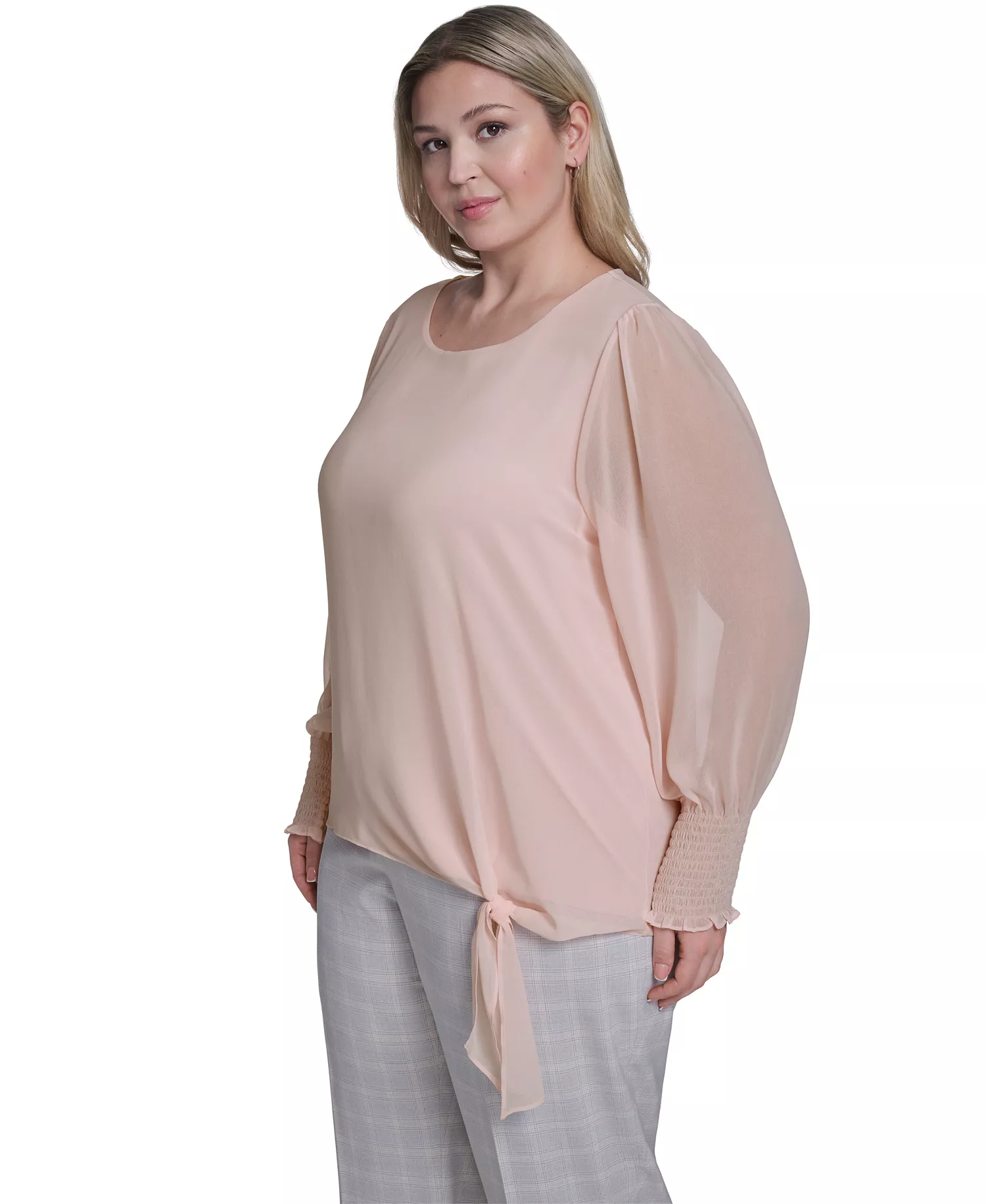 Plus Size Mixed Media Long-Sleeve Top - Petal - 1X