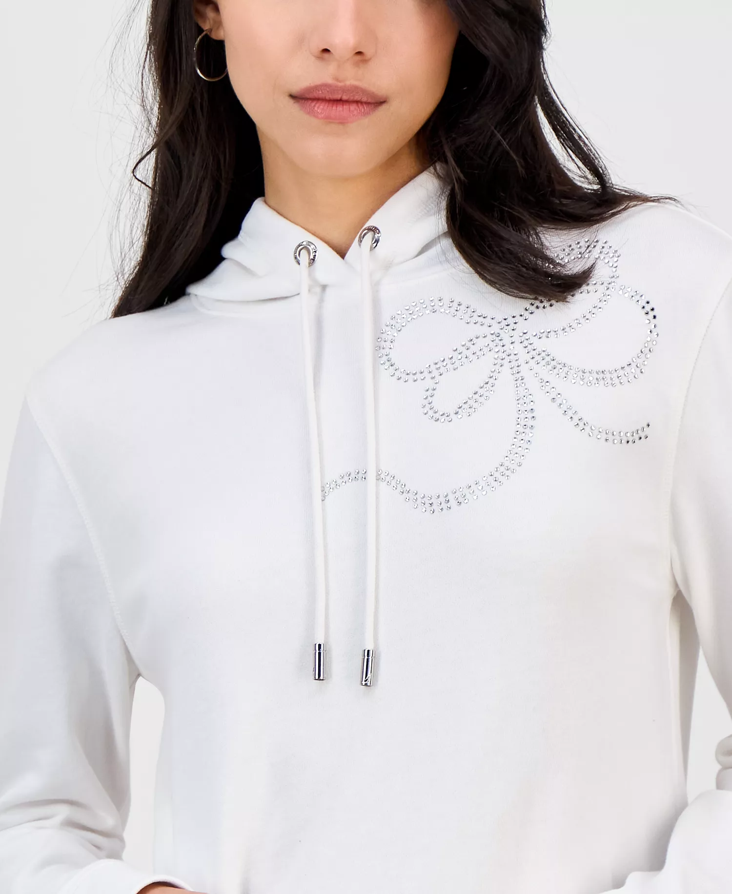 Nautica Women's Embellished Bow Hooded Sweatshirt - Bright White - L